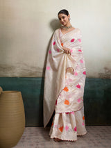 Kashmiri Silk saree under 1500 in beautiful white colour