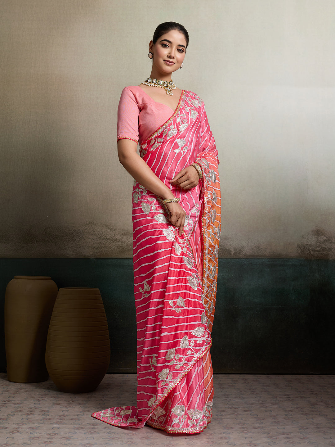KcPc Latest Satin Silk Multicolored Tifli Leheriya Gotapatti work Saree2 SANA