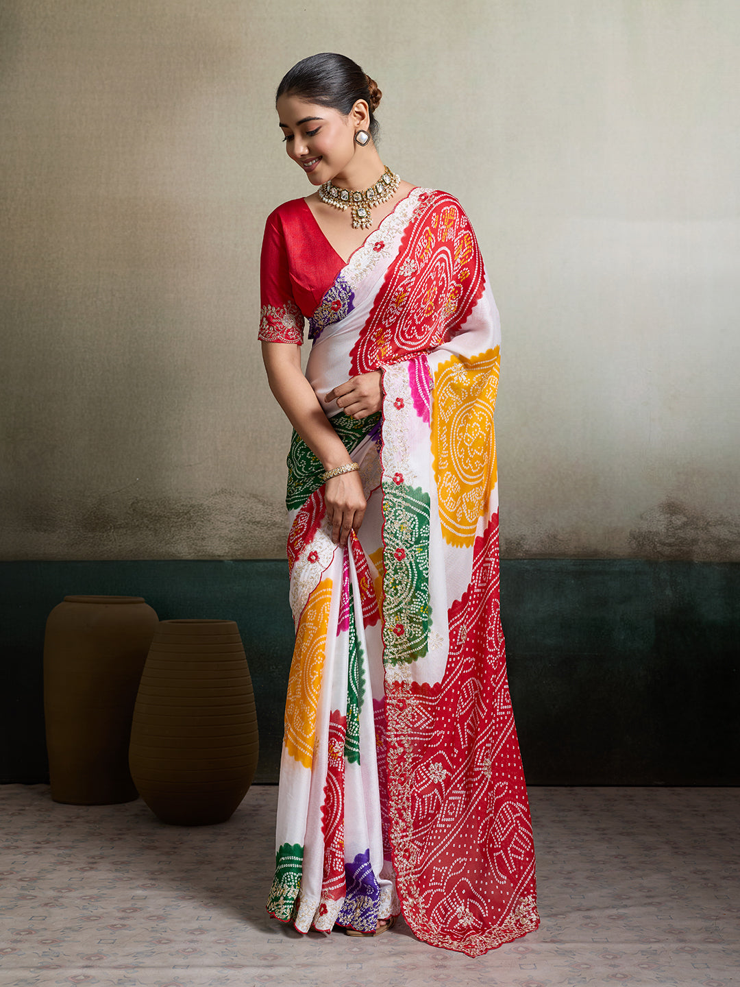 By Bandhani Saree With Traditional wear