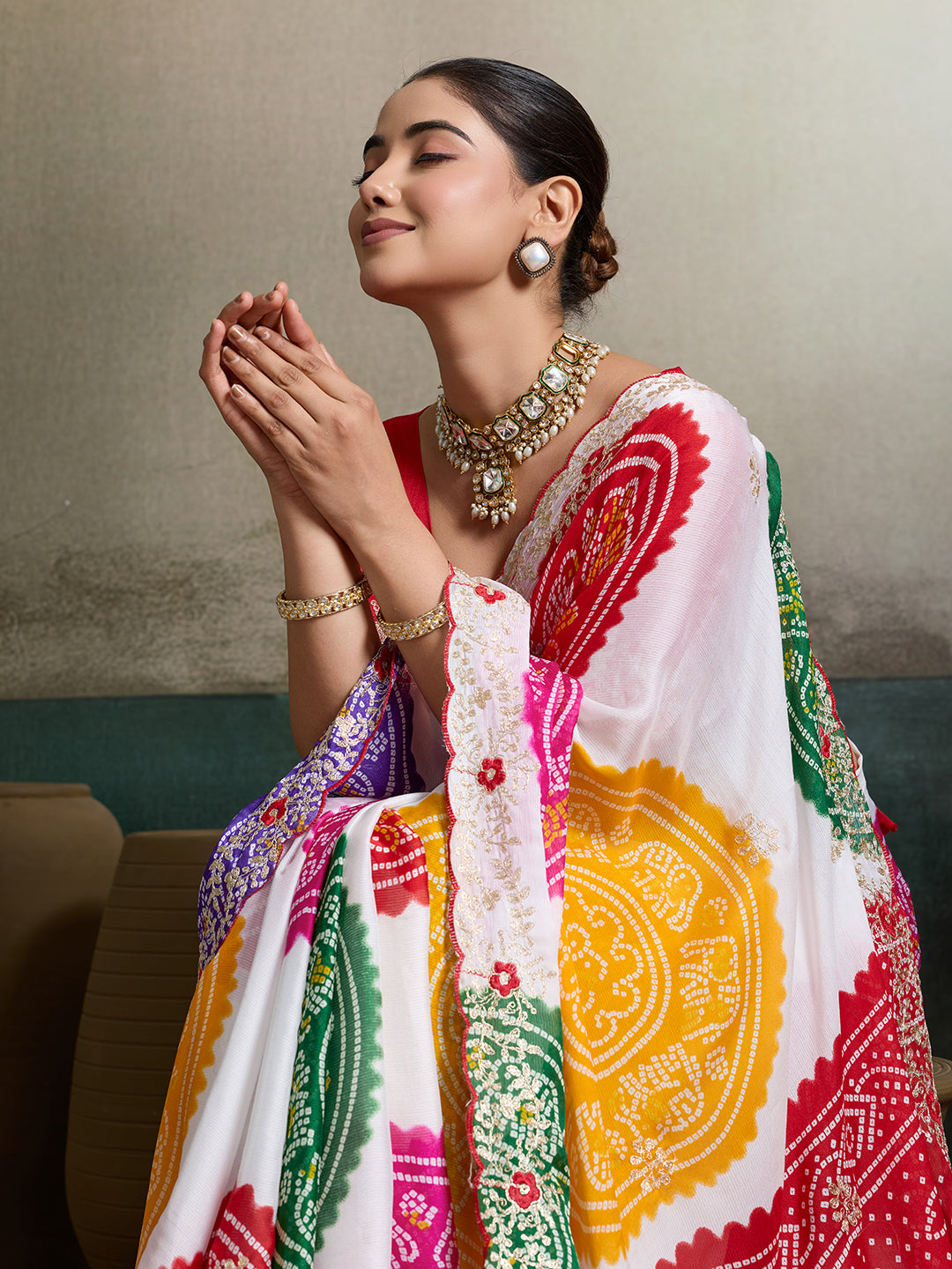 By Bandhani Saree With Traditional wear