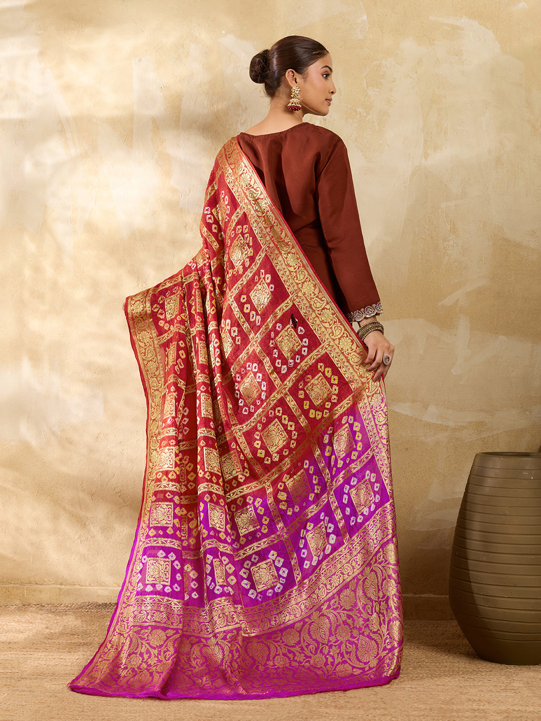 KcPc New Silk Bandhani Dupatta with Handmade Work
