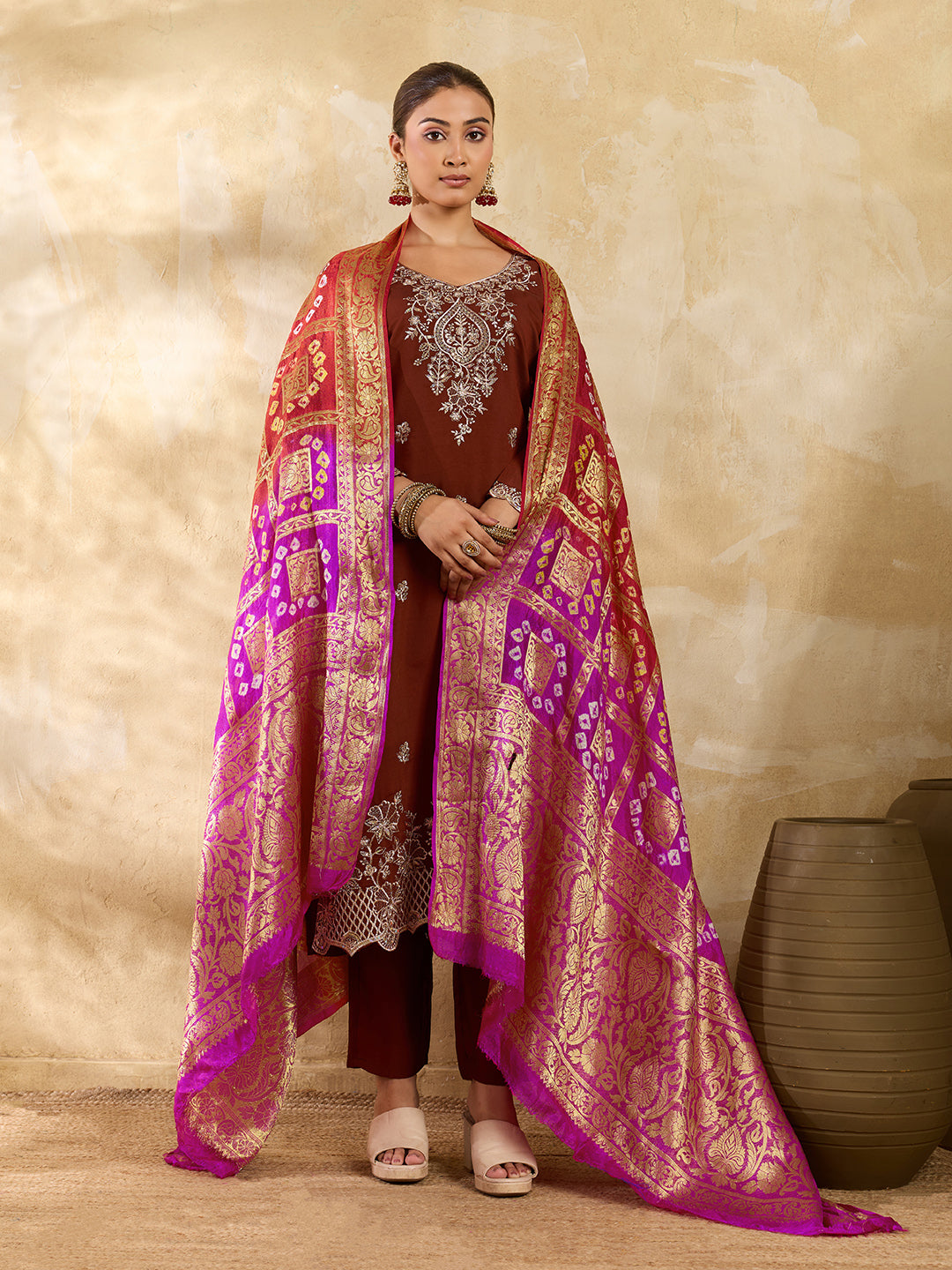 KcPc New Silk Bandhani Dupatta with Handmade Work