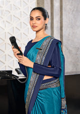 blue crepe silk saree with a geometric pattern under 1500