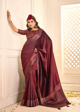 Awine red Banarasi style tissue silk saree