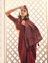 Awine red Banarasi style tissue silk saree