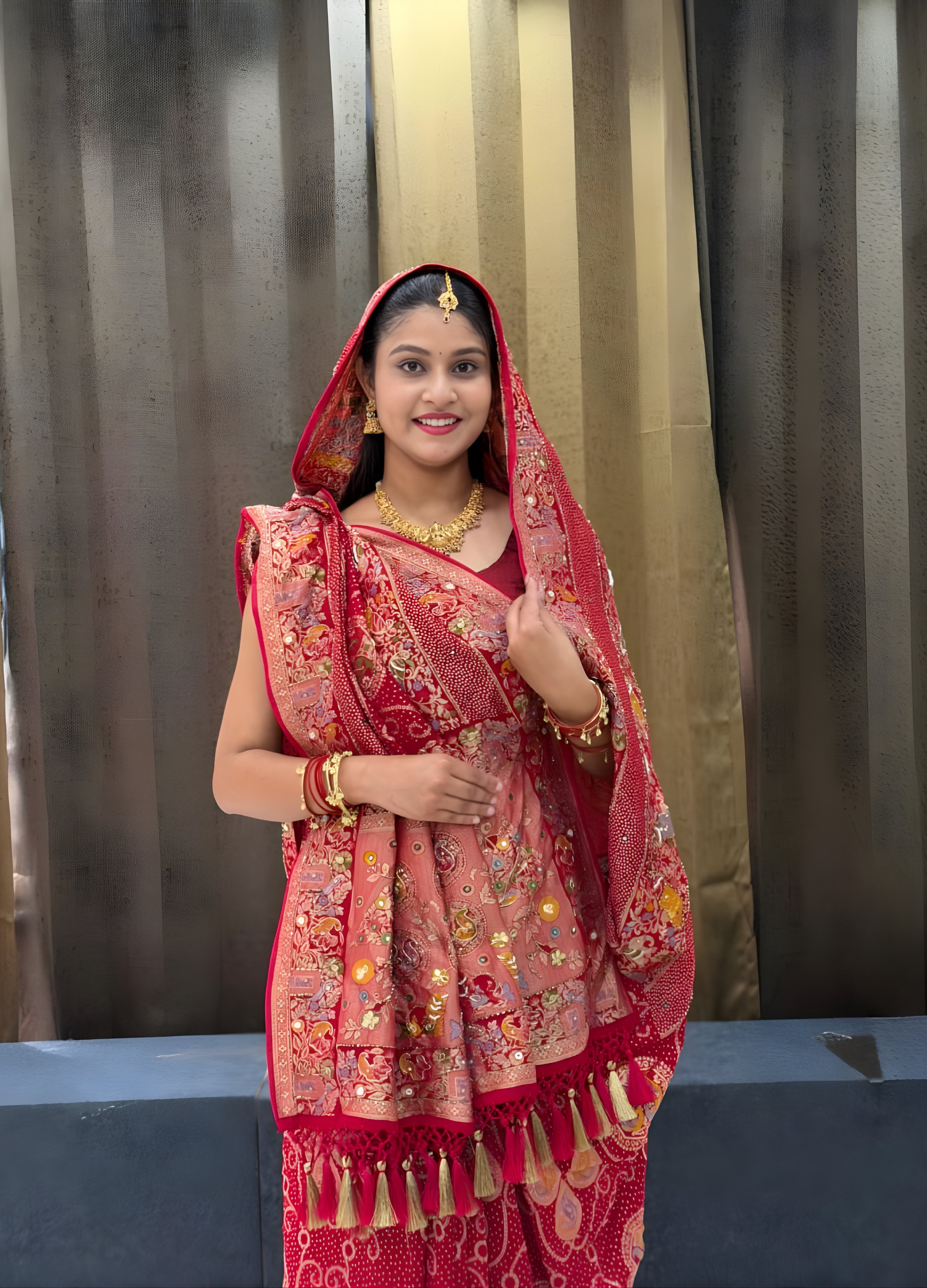 By Elegant Meenakari Style Pure Georgette Saree with Cutdana Handwork