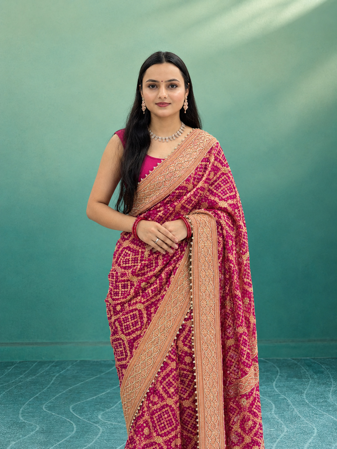 Kcpc New Premium Bandhani Style Khaddi Georgette Saree for Traditional WearRGC