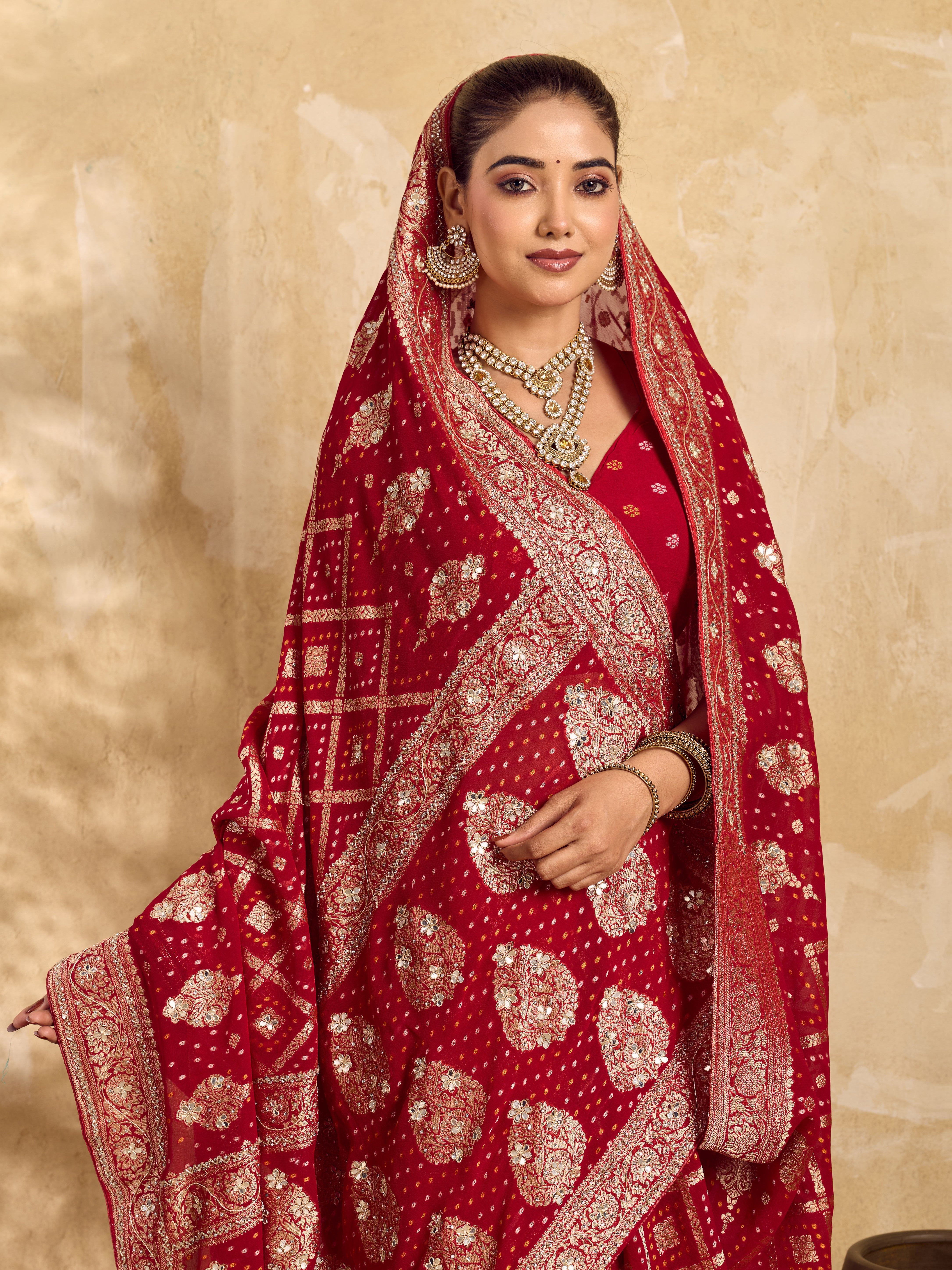 Buy Georgotte Bandhani Style Saree KcPc