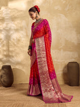 Viscos Silk Bandhani With Zari Border Saree under 2000