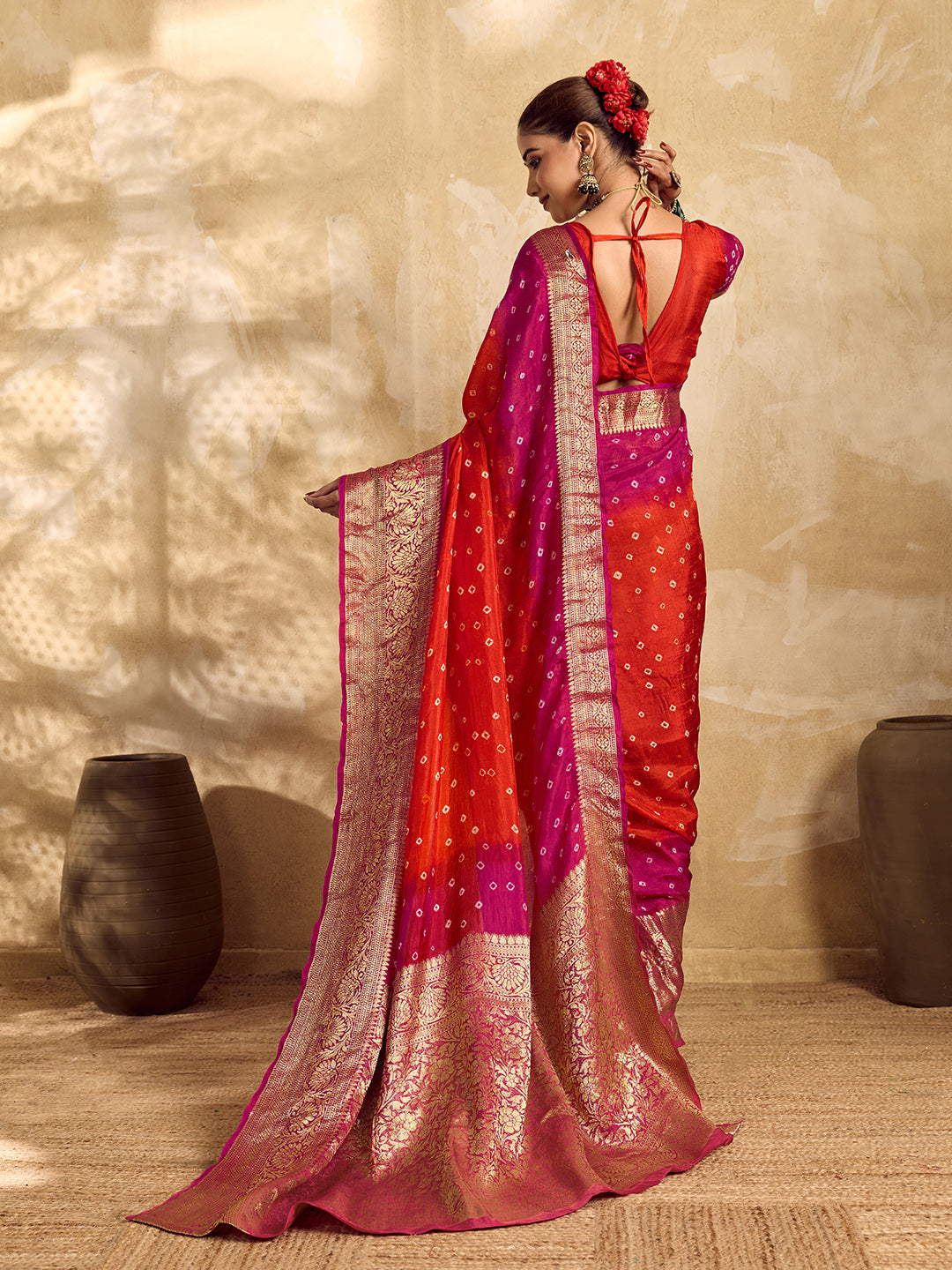 Viscos Silk Bandhani With Zari Border Saree under 2000
