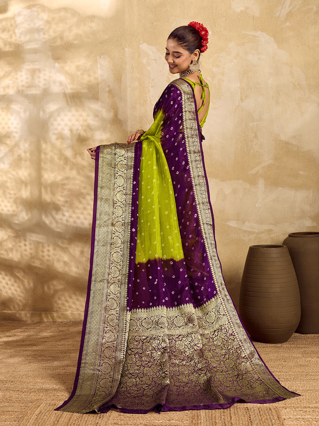 BuyViscos Silk Bandhani Saree With Zari Border under 2000