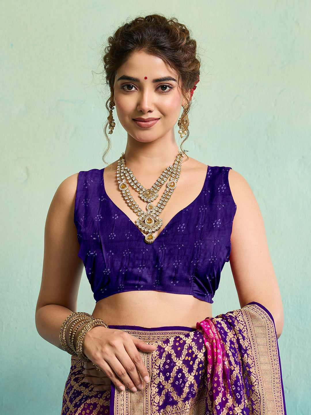 KcPc New Launch Pure Khaddi Georgette Upada Neemzari Bandhej SareePink Purple