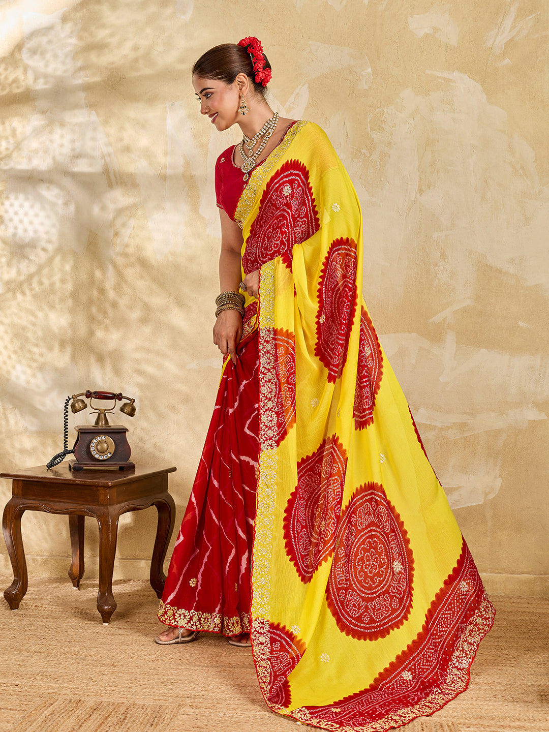 Buy Bandhani Style Saree with Pittan Work KcPc image 4