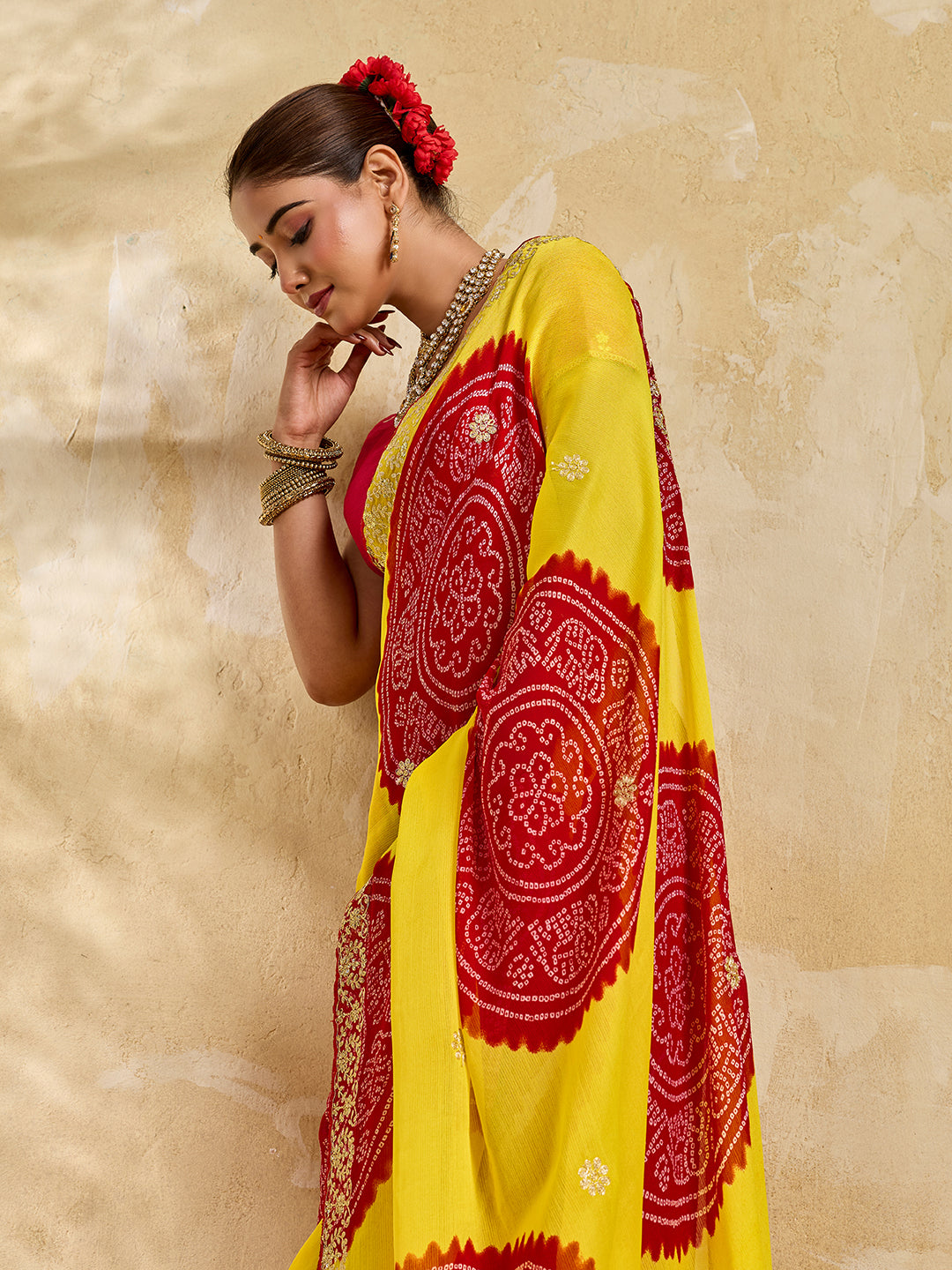 Buy Bandhani Style Saree with Pittan Work KcPc image 3