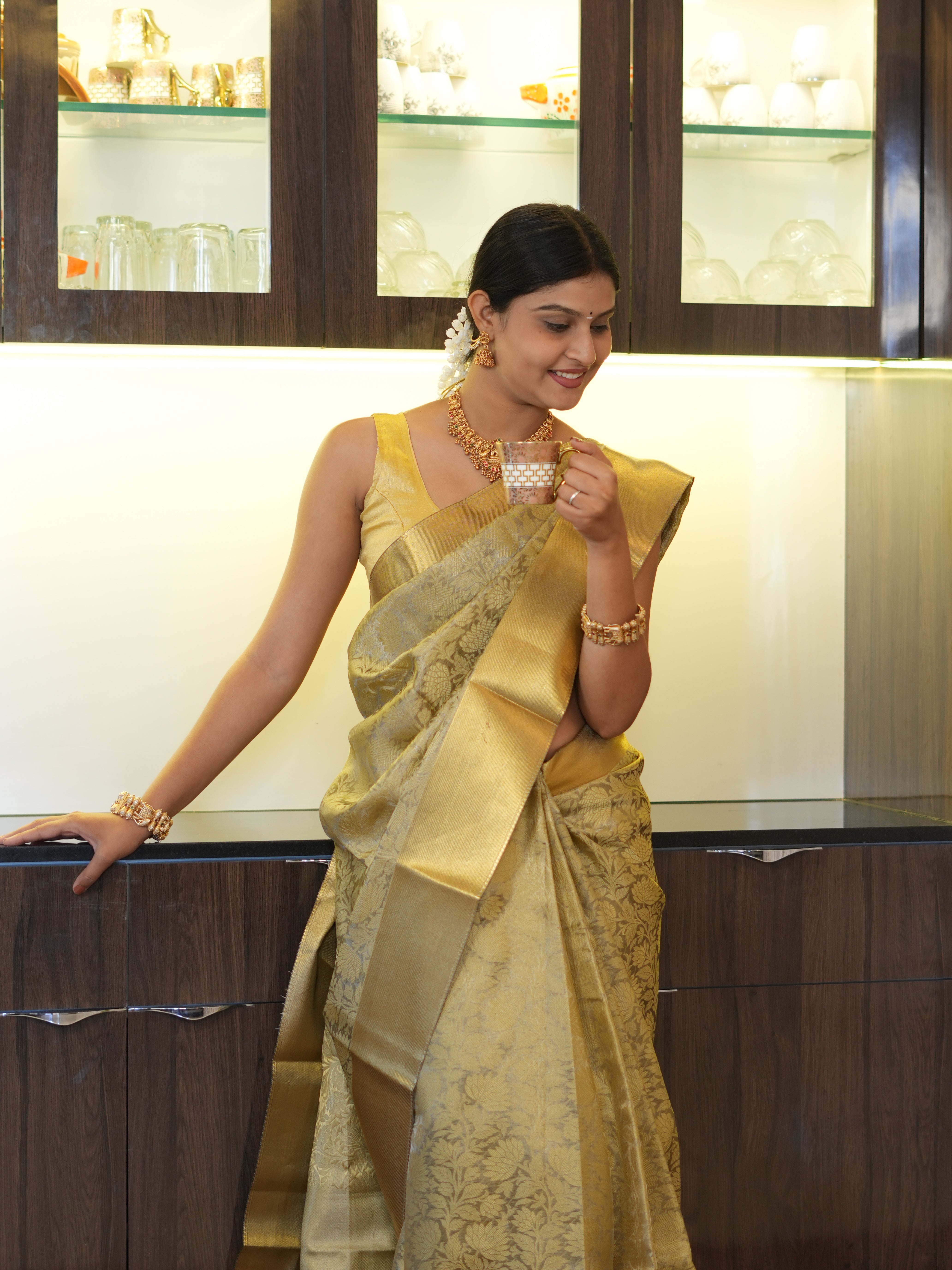 Banarasi Handloom style saree in golden colour