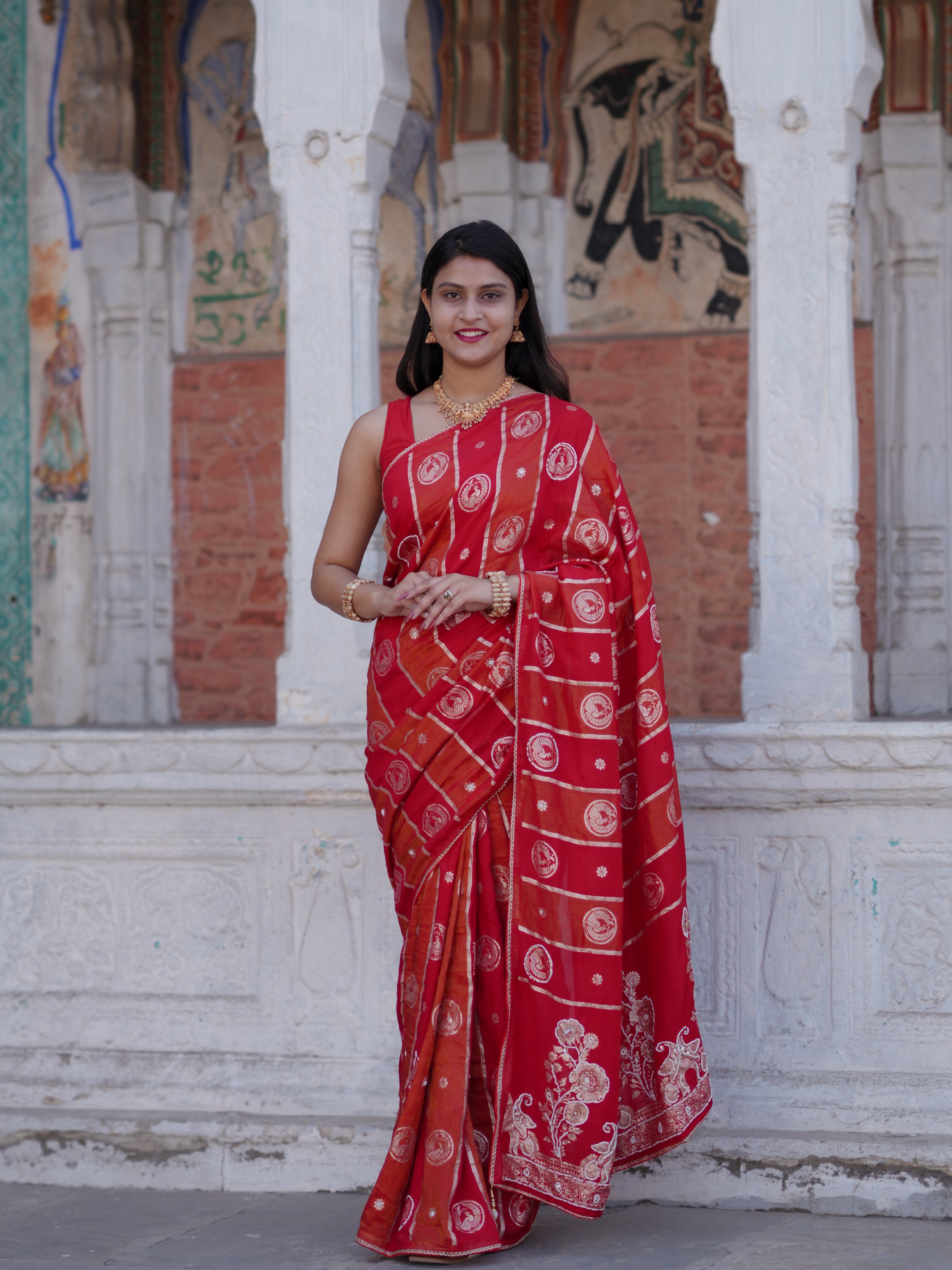 Buy Traditional Banarasi Style Saree With Elegant White Cutdana Work Kcpc image 1