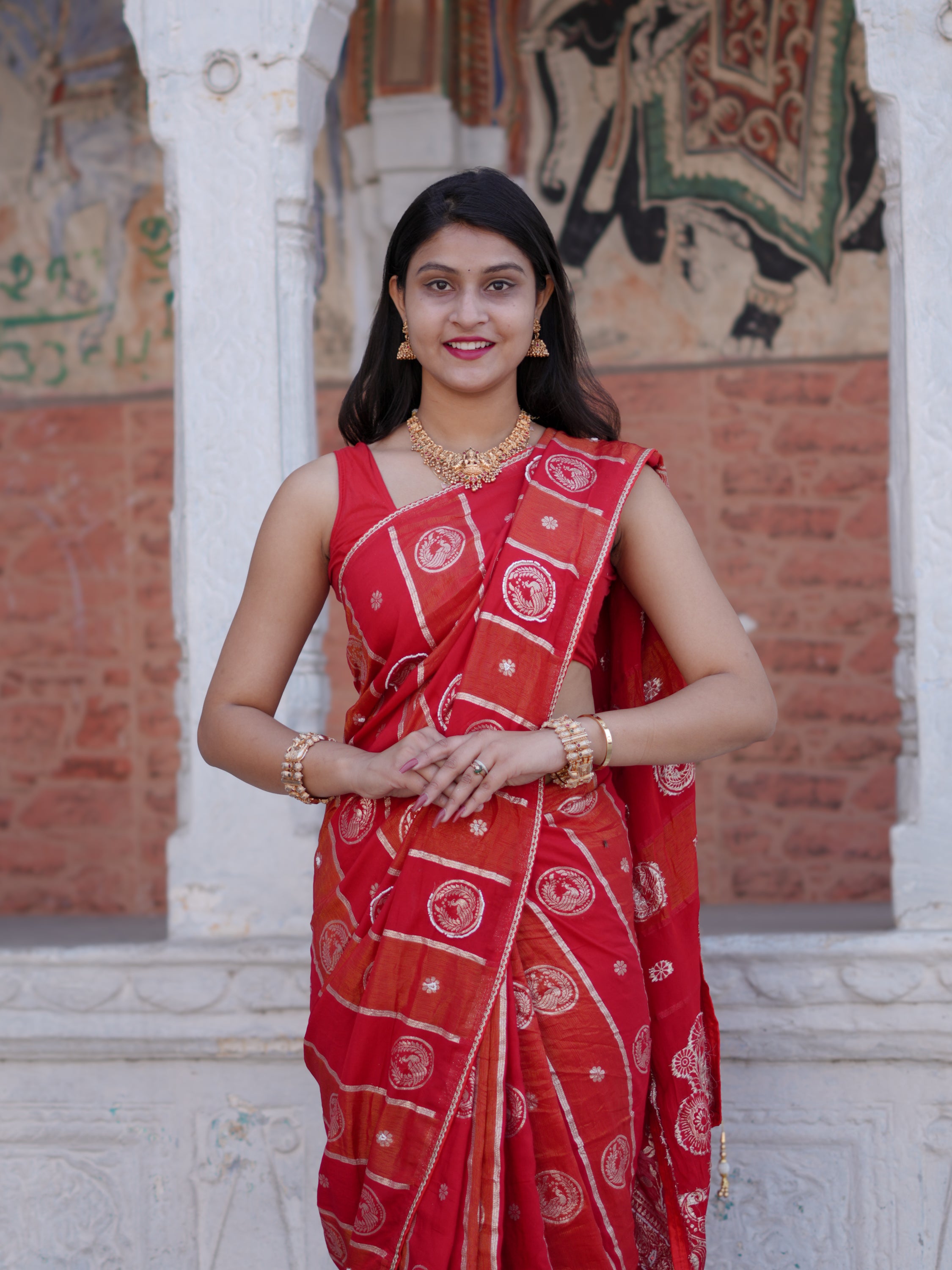 Buy Traditional Banarasi Style Saree With Elegant White Cutdana Work Kcpc image 6