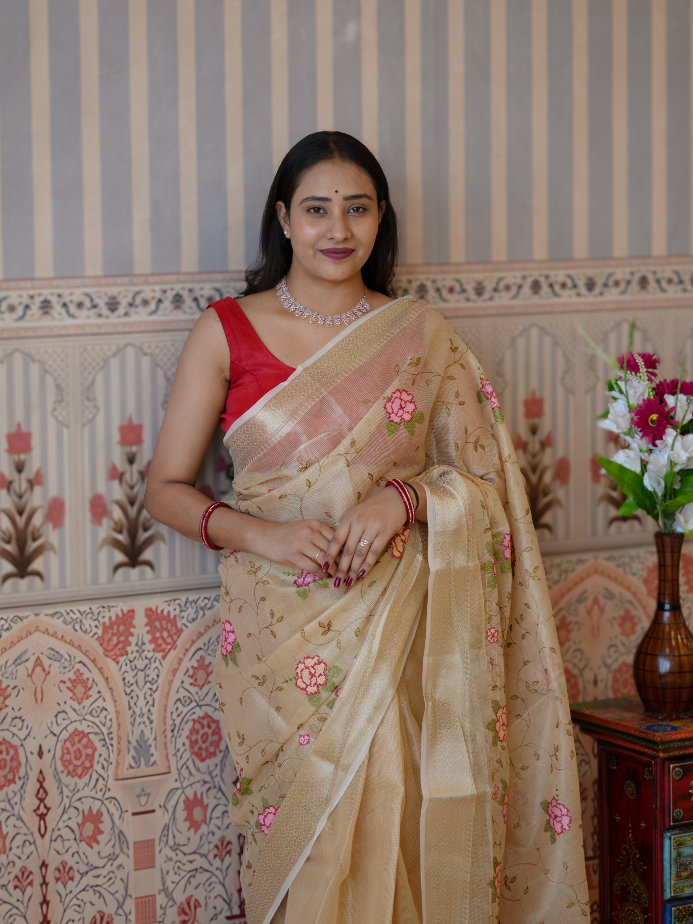 Buy Traditional Saree With Banarasi Touch Kashida Work KcPc