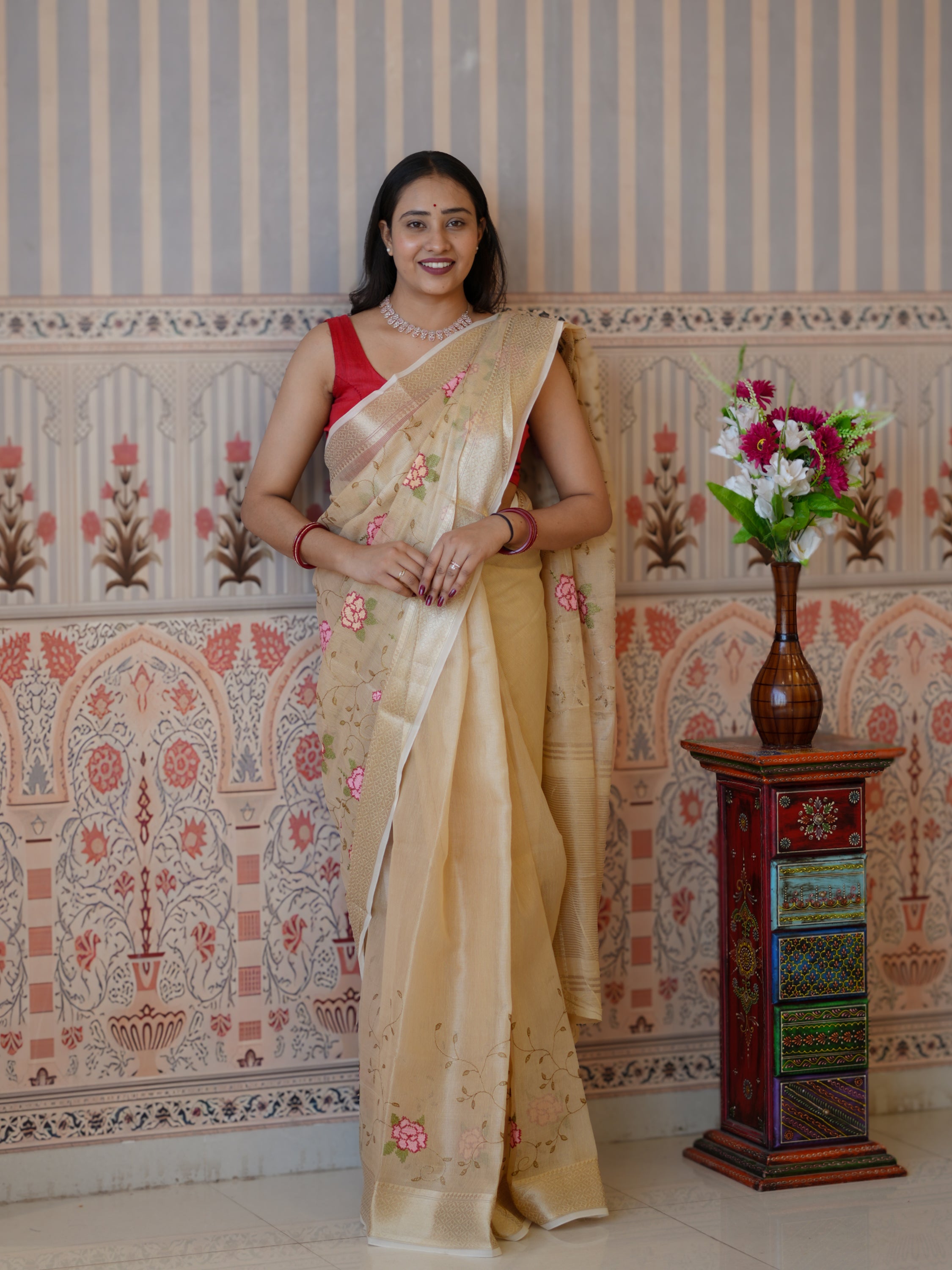 Buy Traditional Saree With Banarasi Touch Kashida Work KcPc