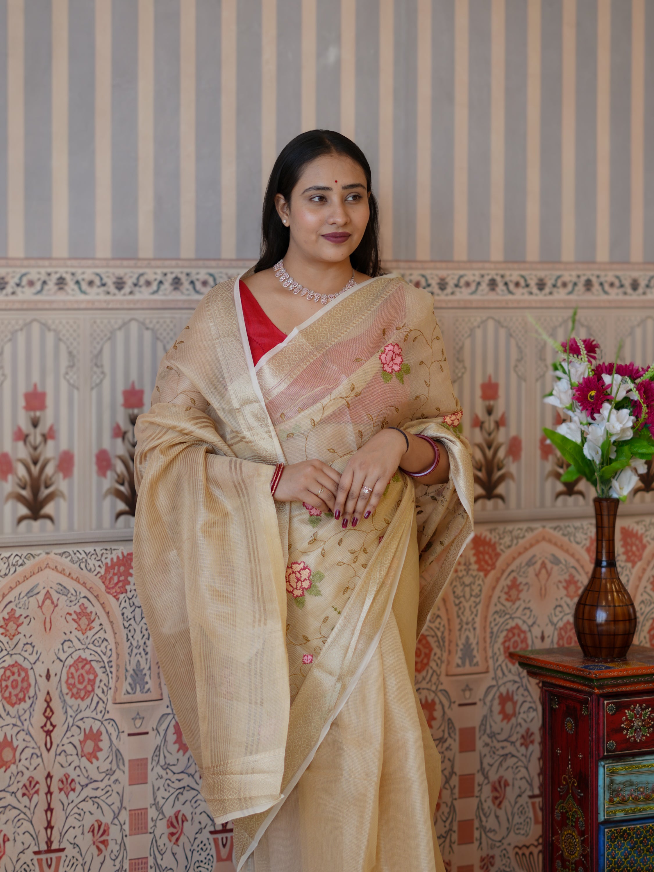 Buy Traditional Saree With Banarasi Touch Kashida Work KcPc