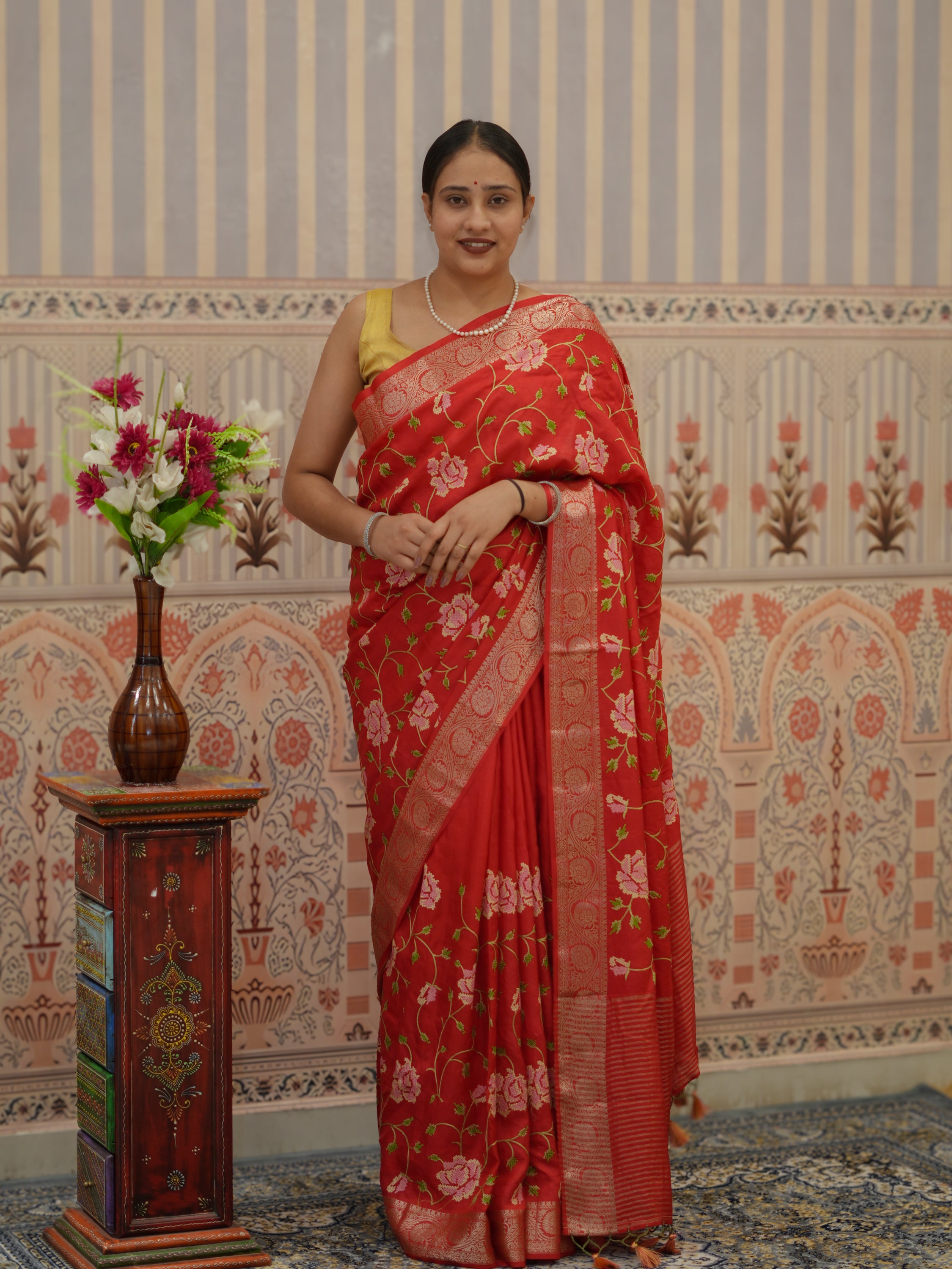 Buy HO Silk Banarasi Style With Kashida Work Saree Kcpc
