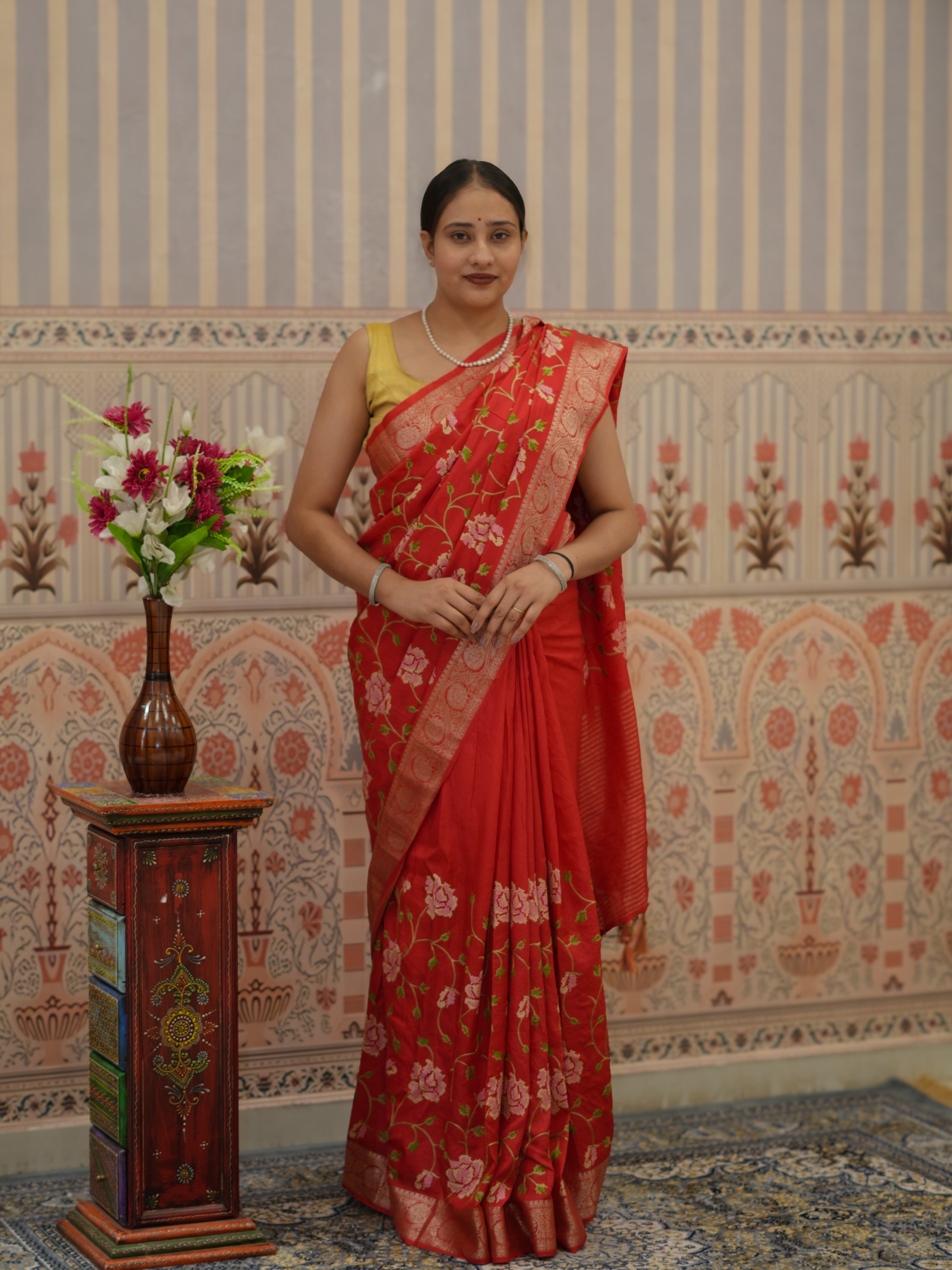 Buy HO Silk Banarasi Style With Kashida Work Saree Kcpc
