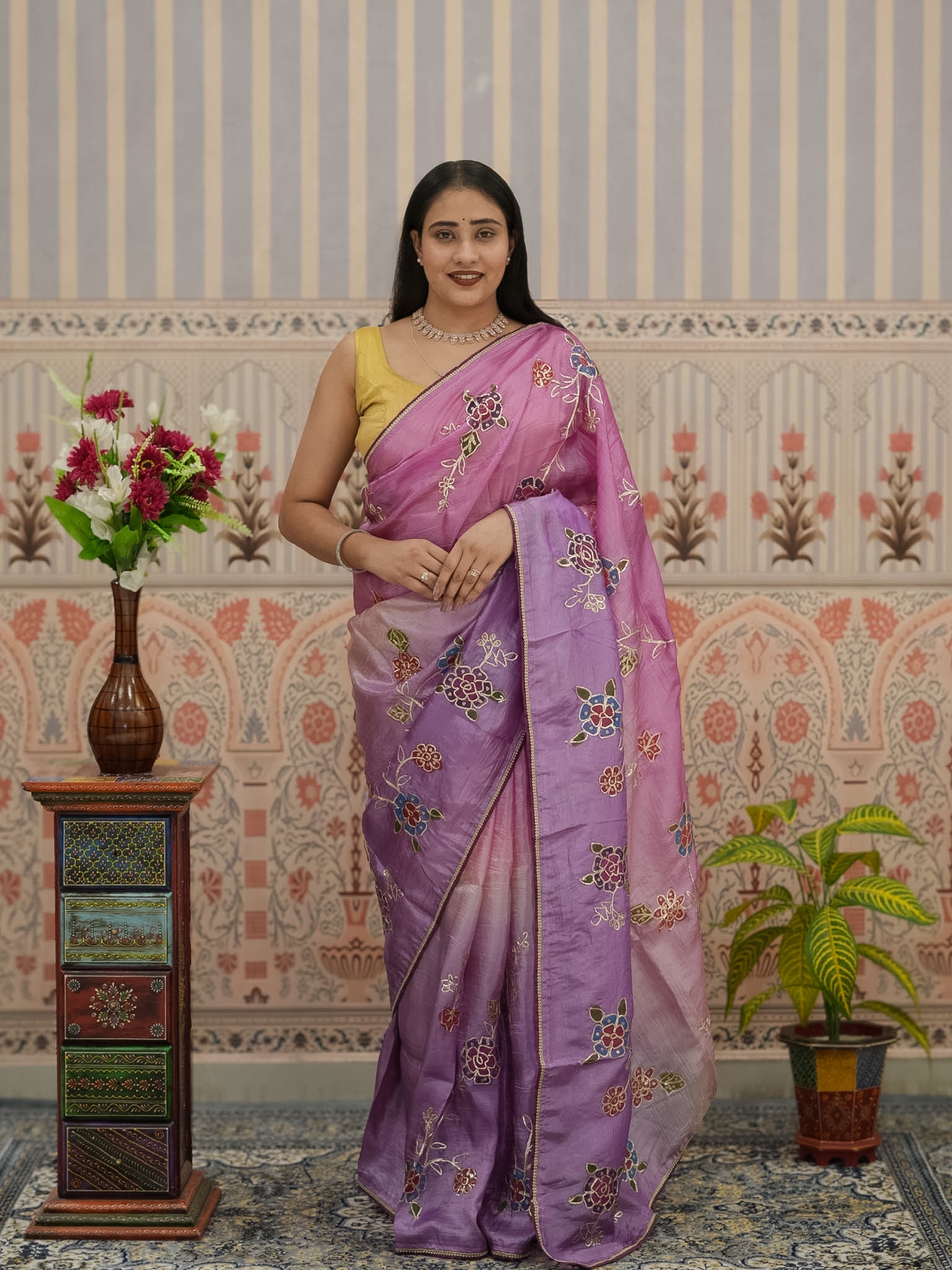 KcPc New Tissue Silk Bollywood Style With Silver Gotapatti Work Saree SWA