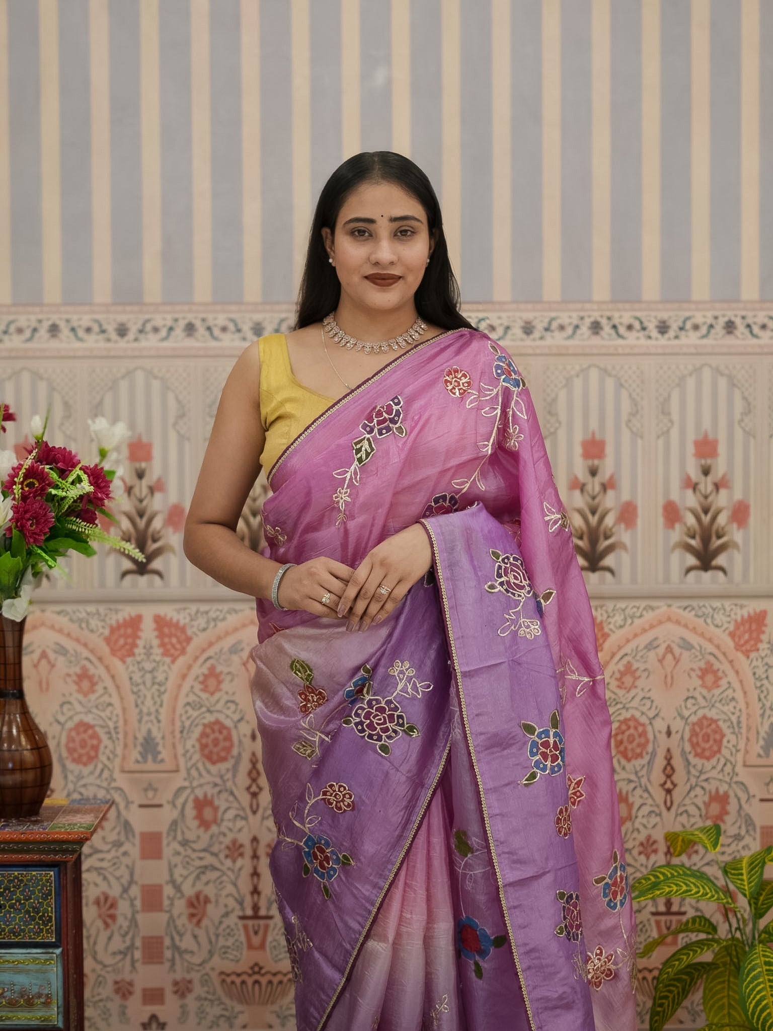 KcPc New Tissue Silk Bollywood Style With Silver Gotapatti Work Saree SWA