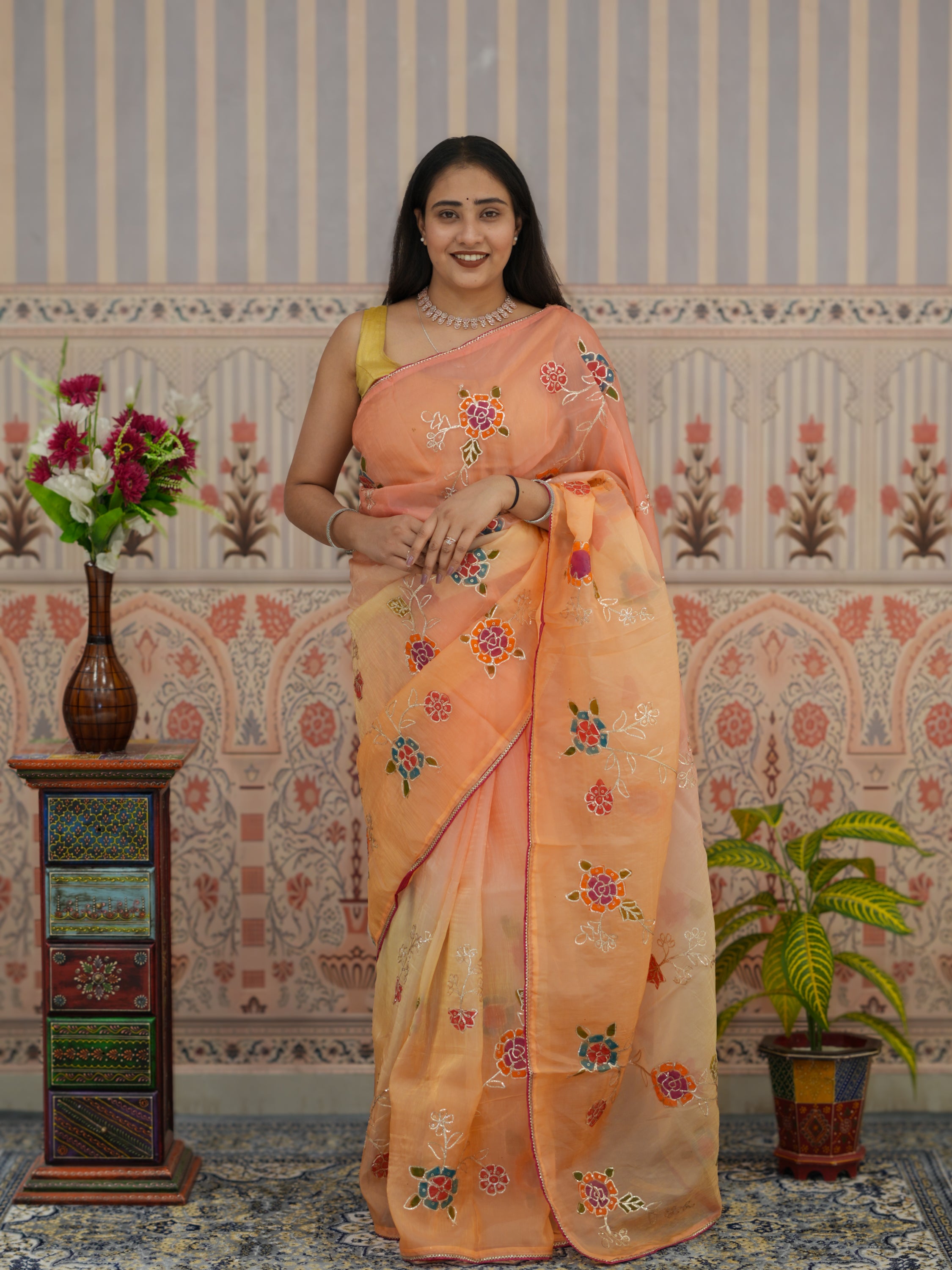 Buy New Launch Tissue Silk Bollywood Style With Silver Gotapatti Work Saree