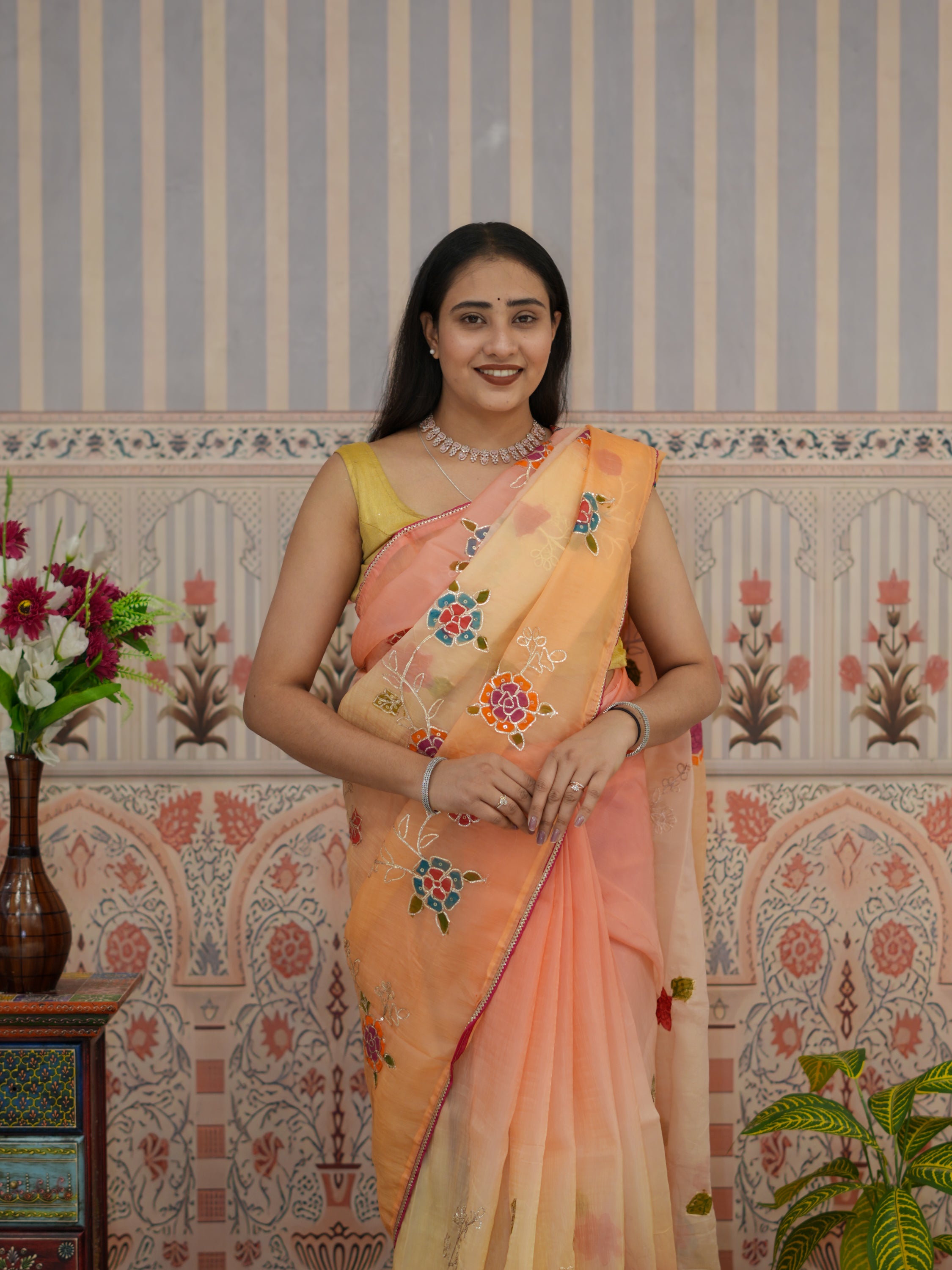 Buy New Launch Tissue Silk Bollywood Style With Silver Gotapatti Work Saree