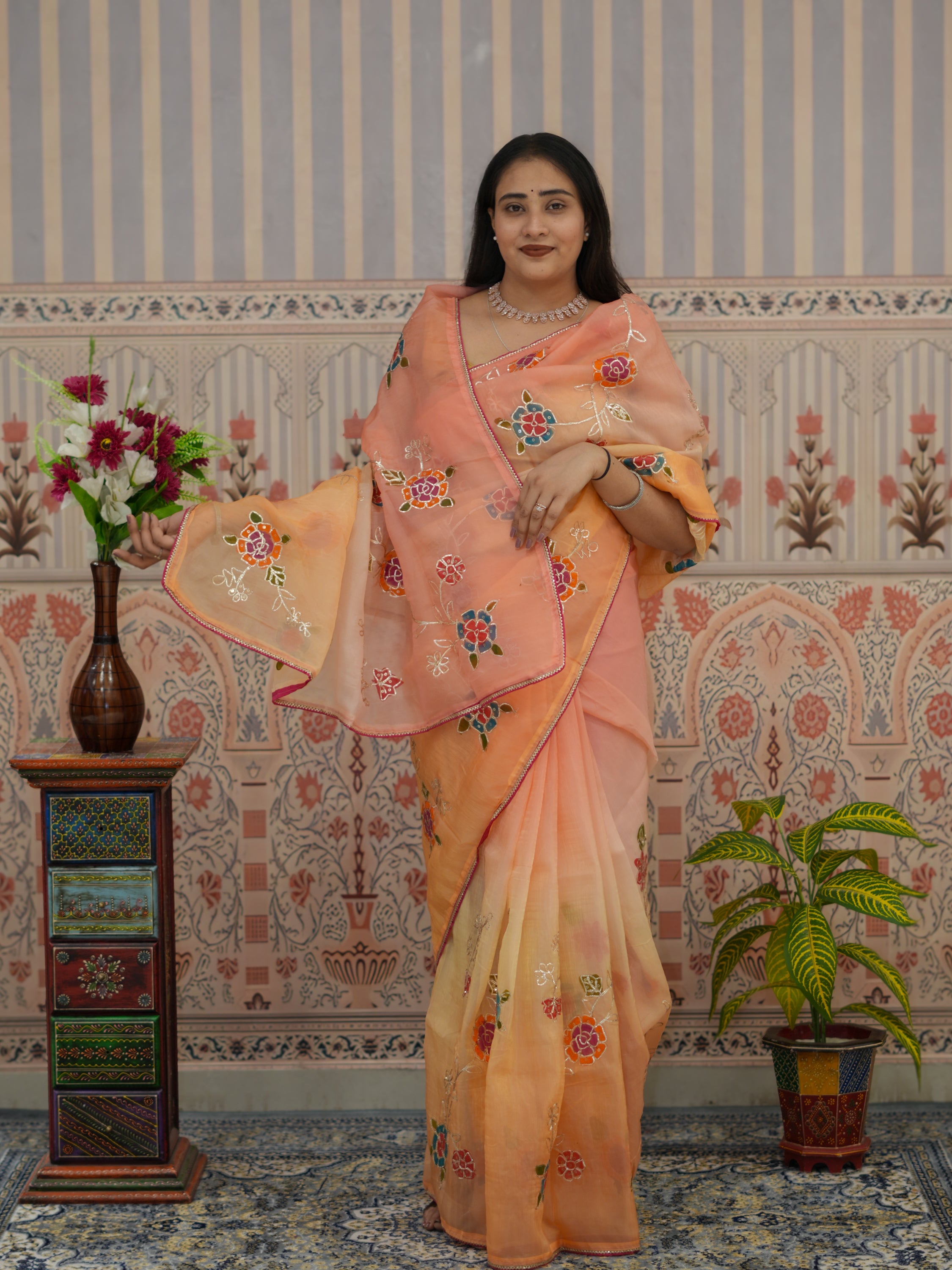 Buy New Launch Tissue Silk Bollywood Style With Silver Gotapatti Work Saree