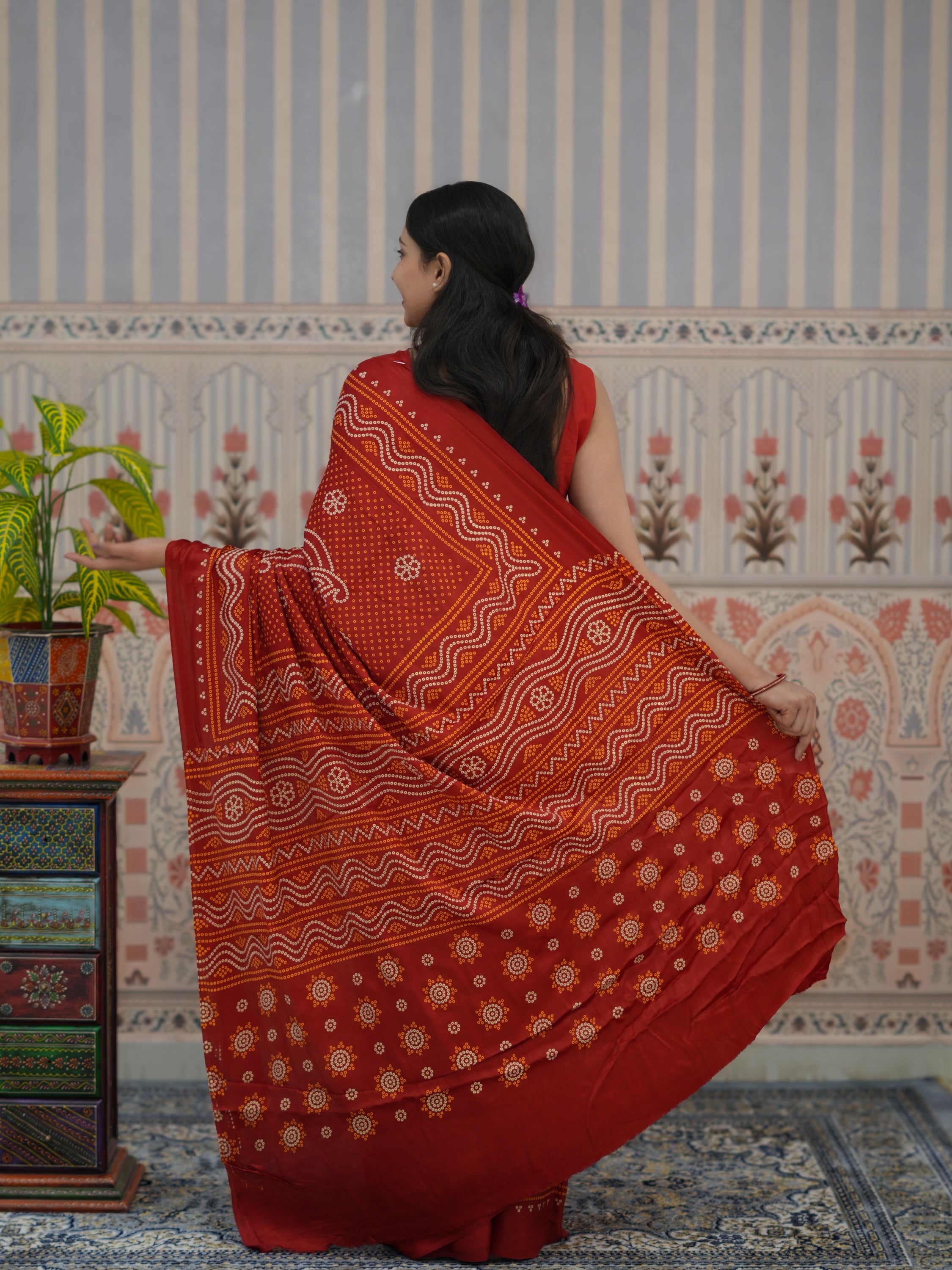 Buy Pure Modal Silk Bandhani Style Saree Kcpc