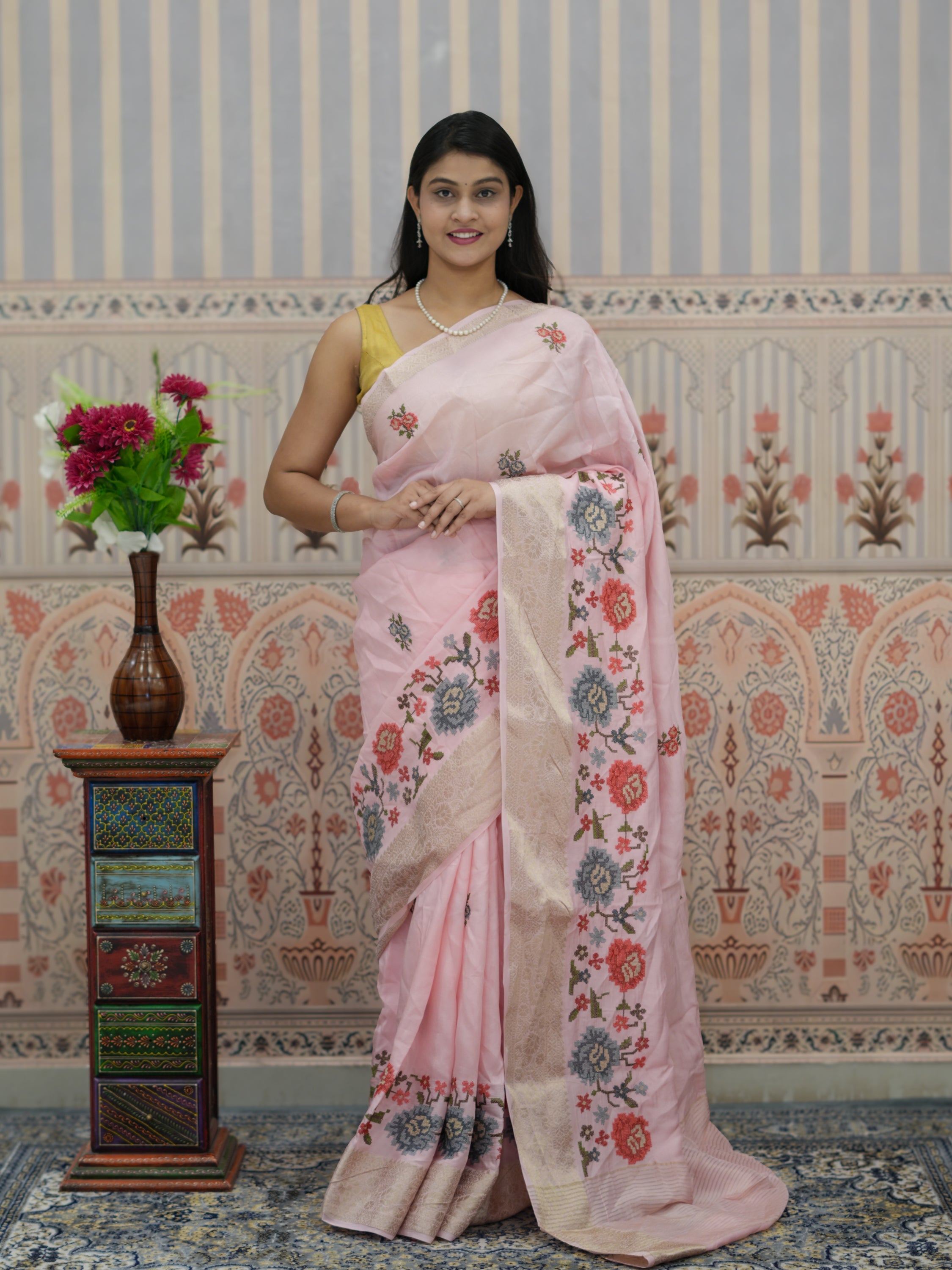 Buy Munga Silk Embroidery style Saree Kcpc