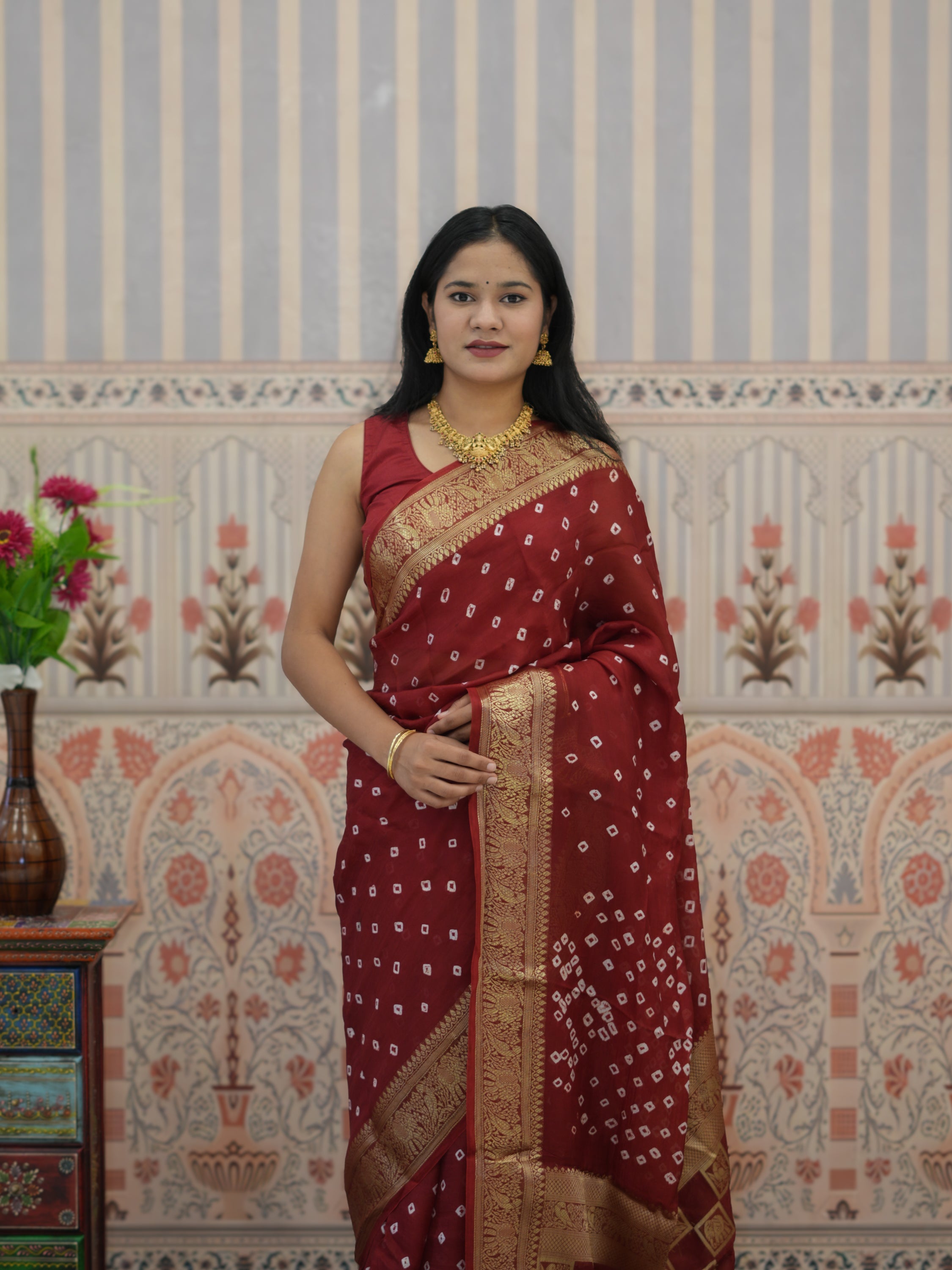 Buy Bandhani Saree With Zari Weaving Border Kcpc