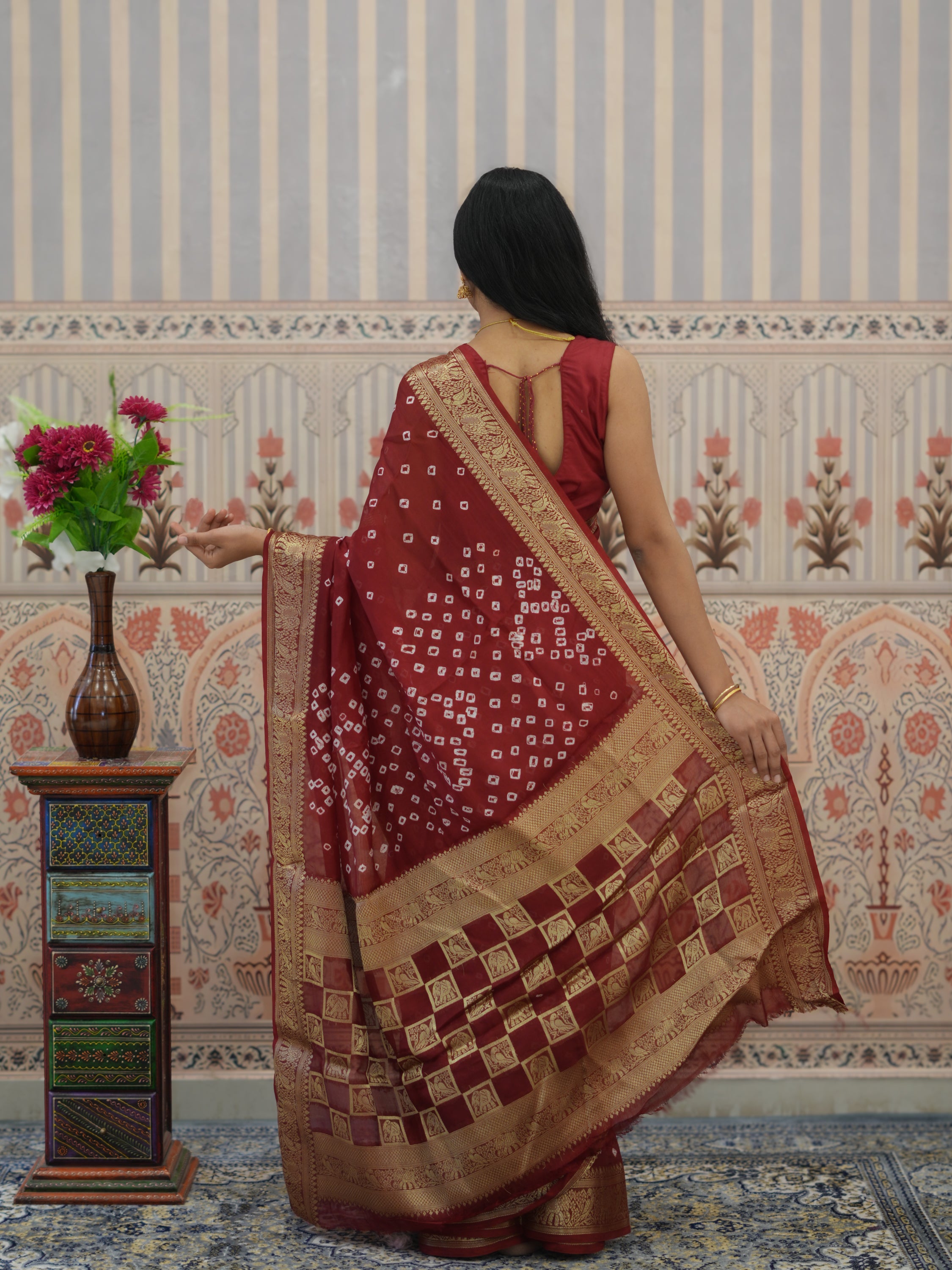 Buy Bandhani Saree With Zari Weaving Border Kcpc