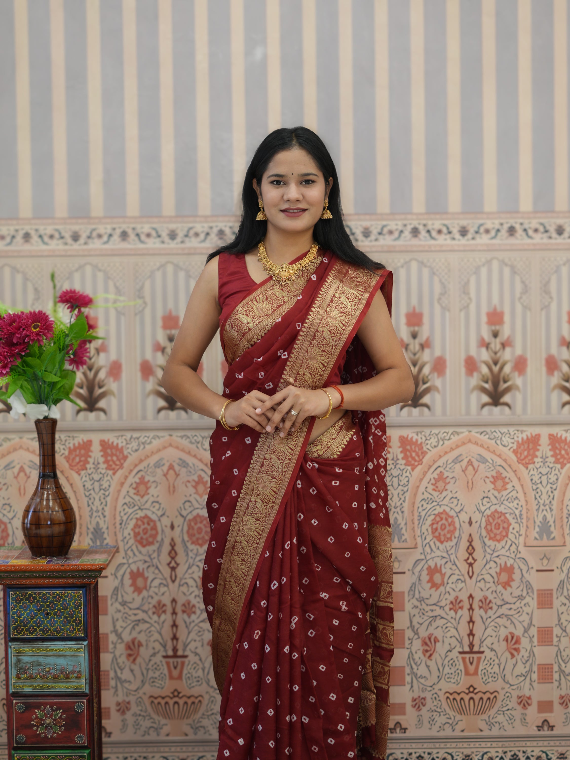 Buy Bandhani Saree With Zari Weaving Border Kcpc