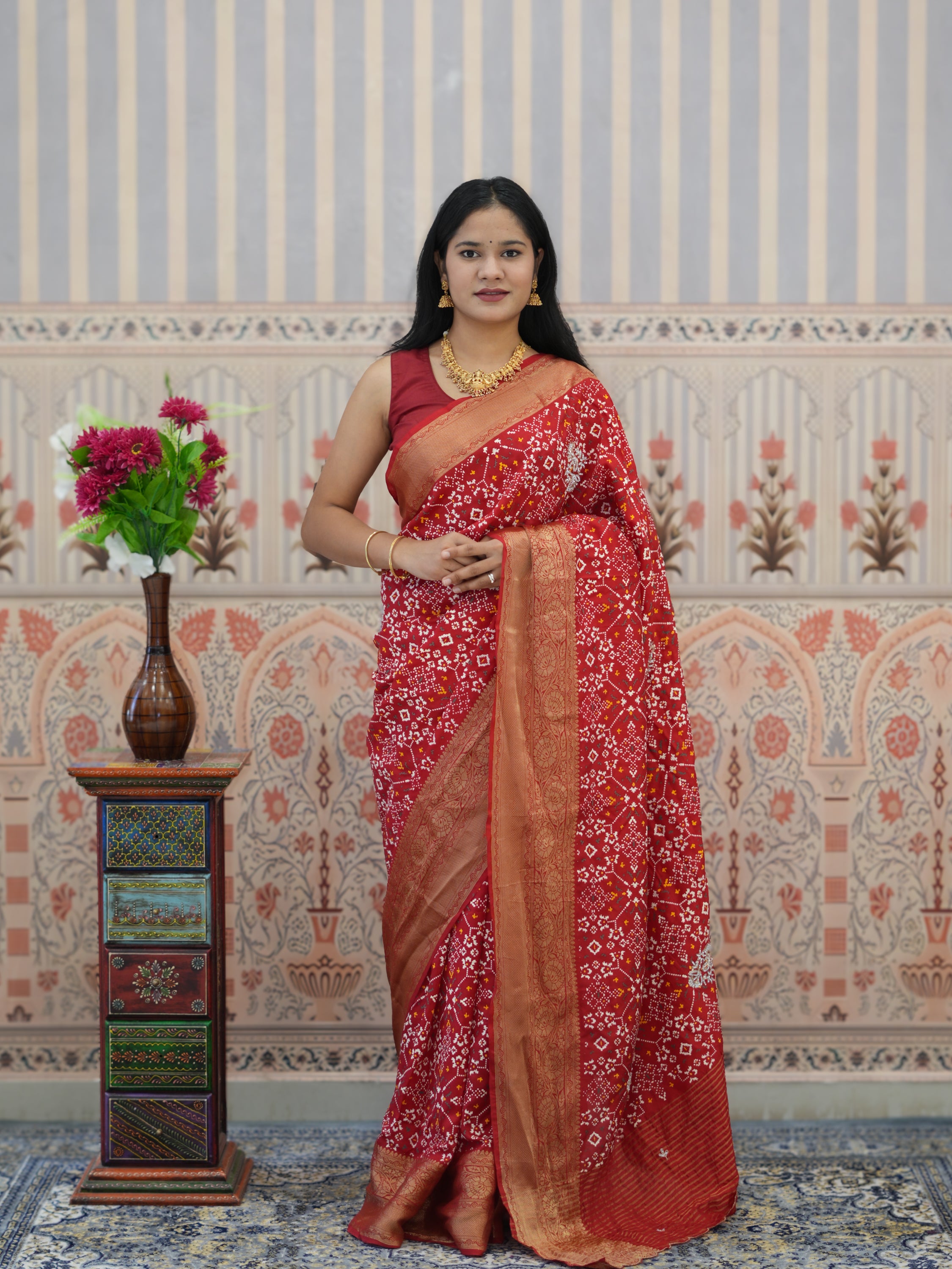 Buy Visco Silk Zardoji Work With Patola Print Style Saree Kcpc