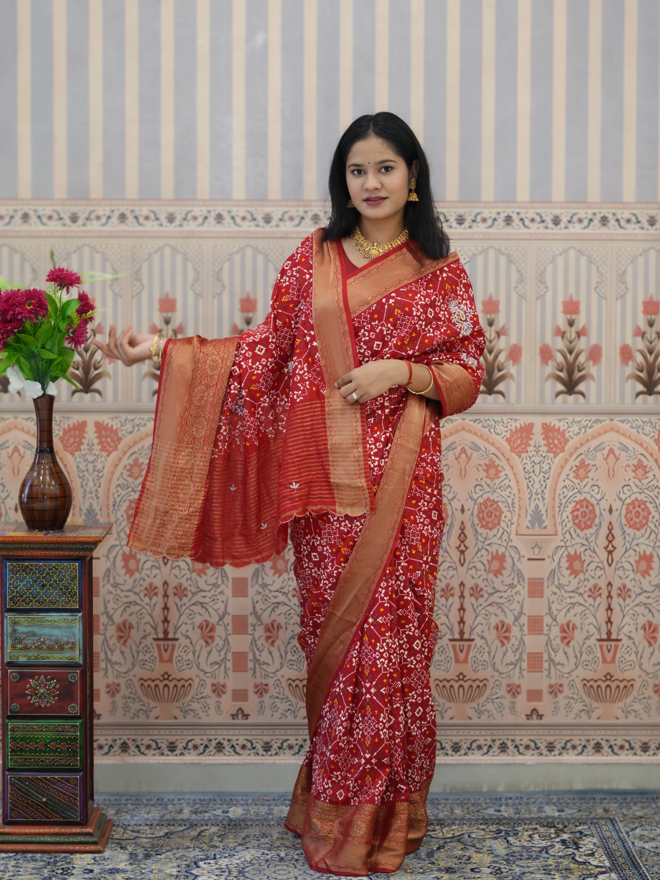 Buy Visco Silk Zardoji Work With Patola Print Style Saree Kcpc