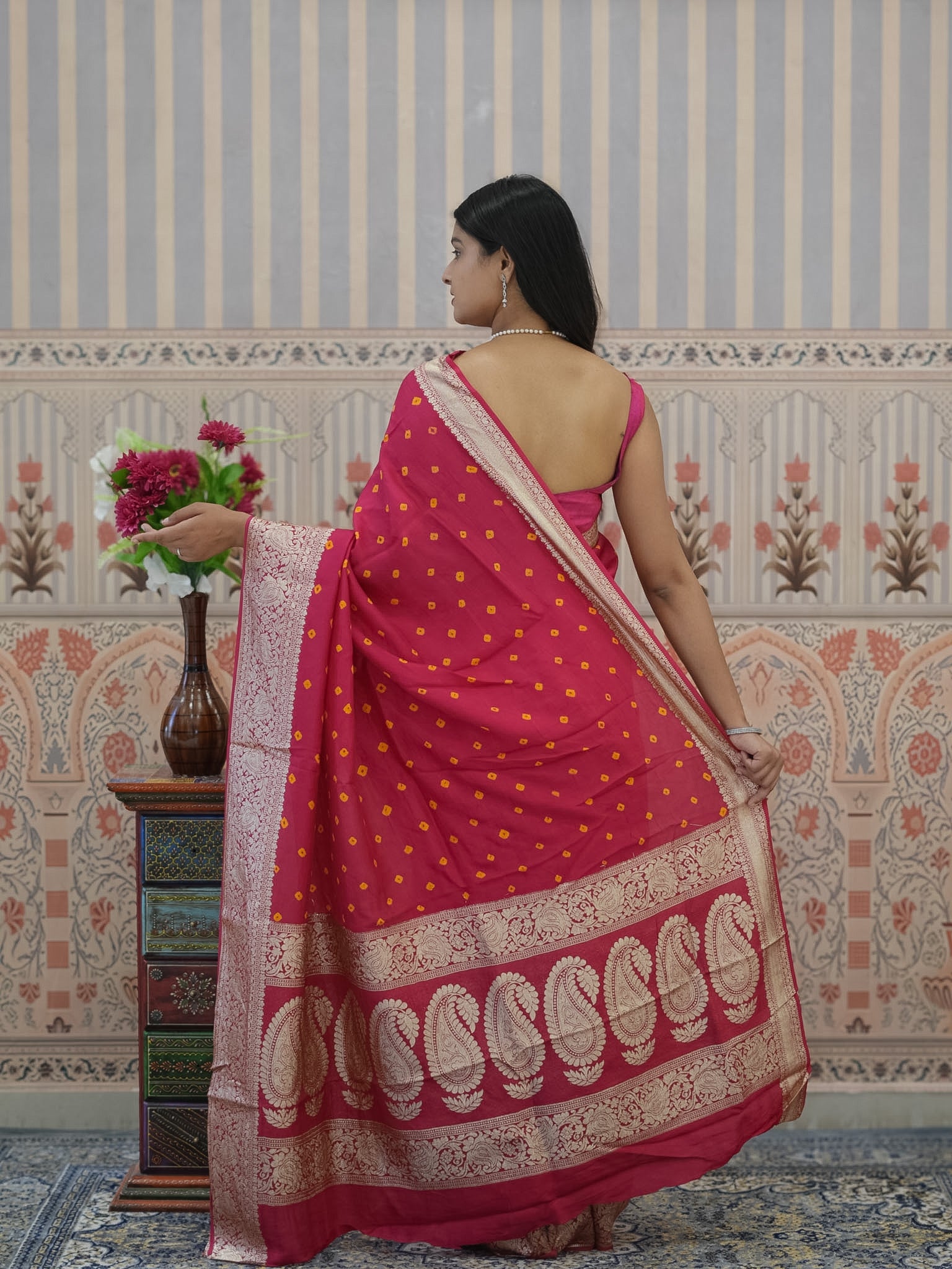 Buy Chinon Bandhani Style Saree Kcpc