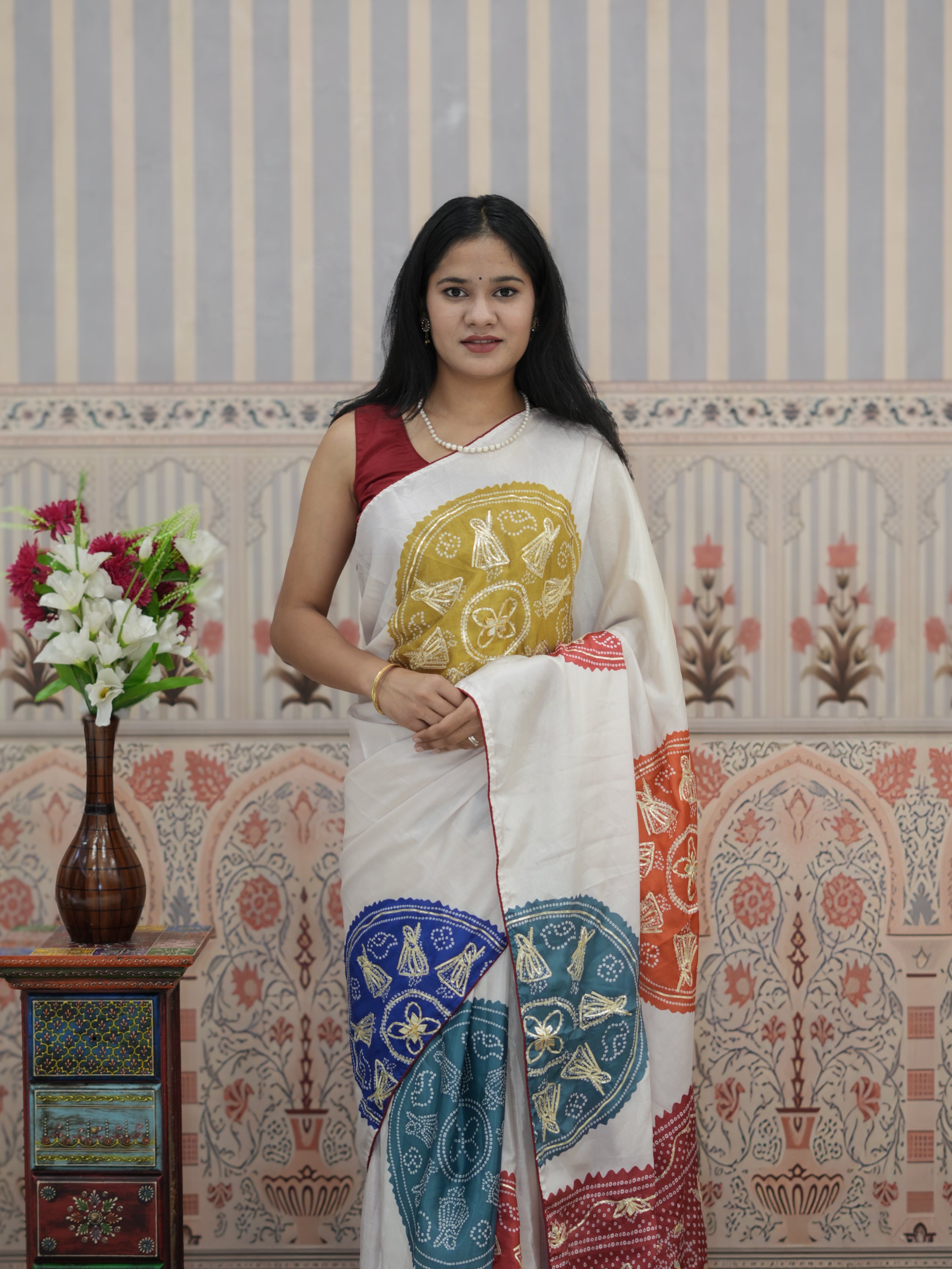 Buy Bandhani Saree With Gota Patti Border Work Kcpc