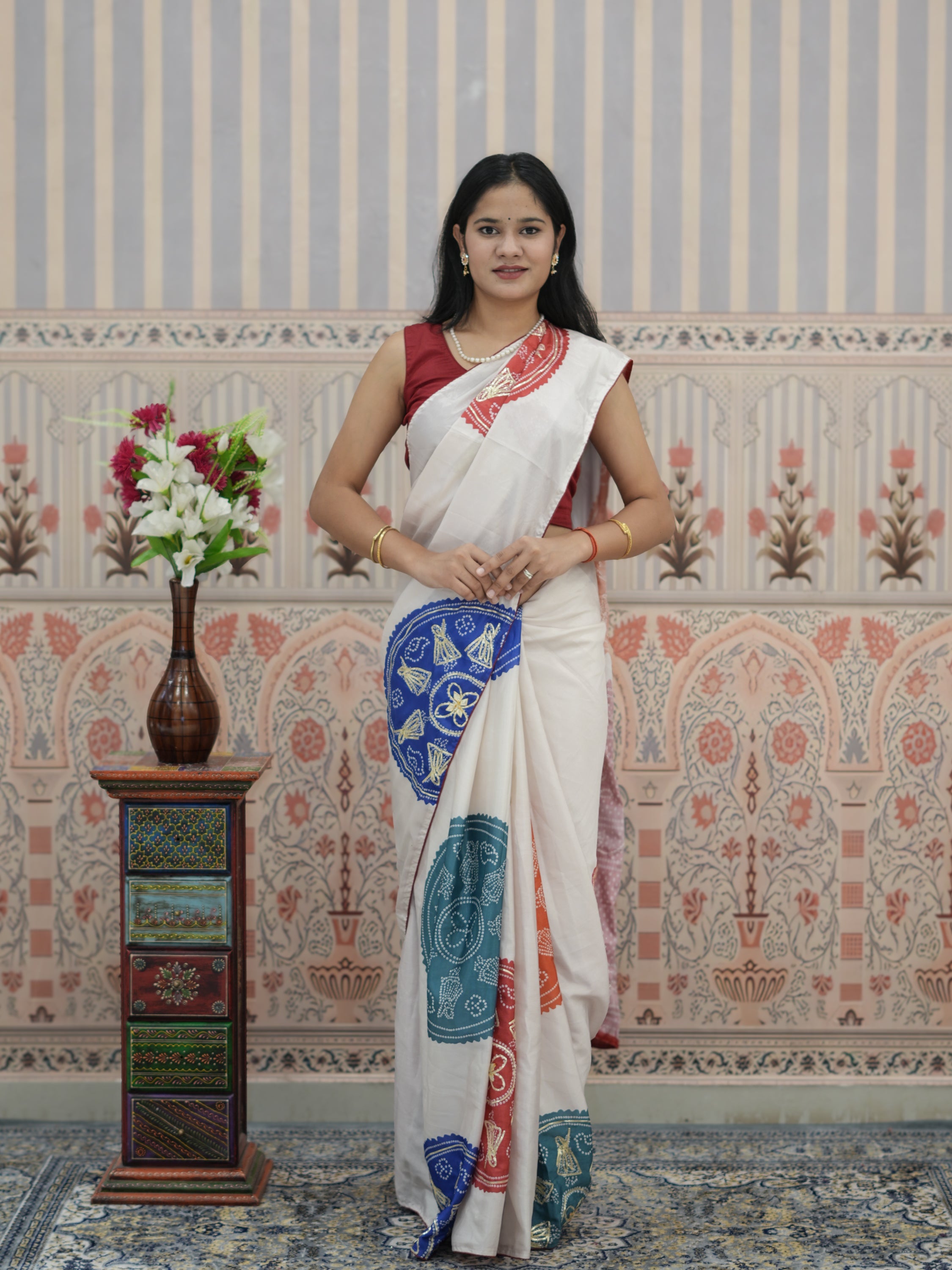Buy Bandhani Saree With Gota Patti Border Work Kcpc