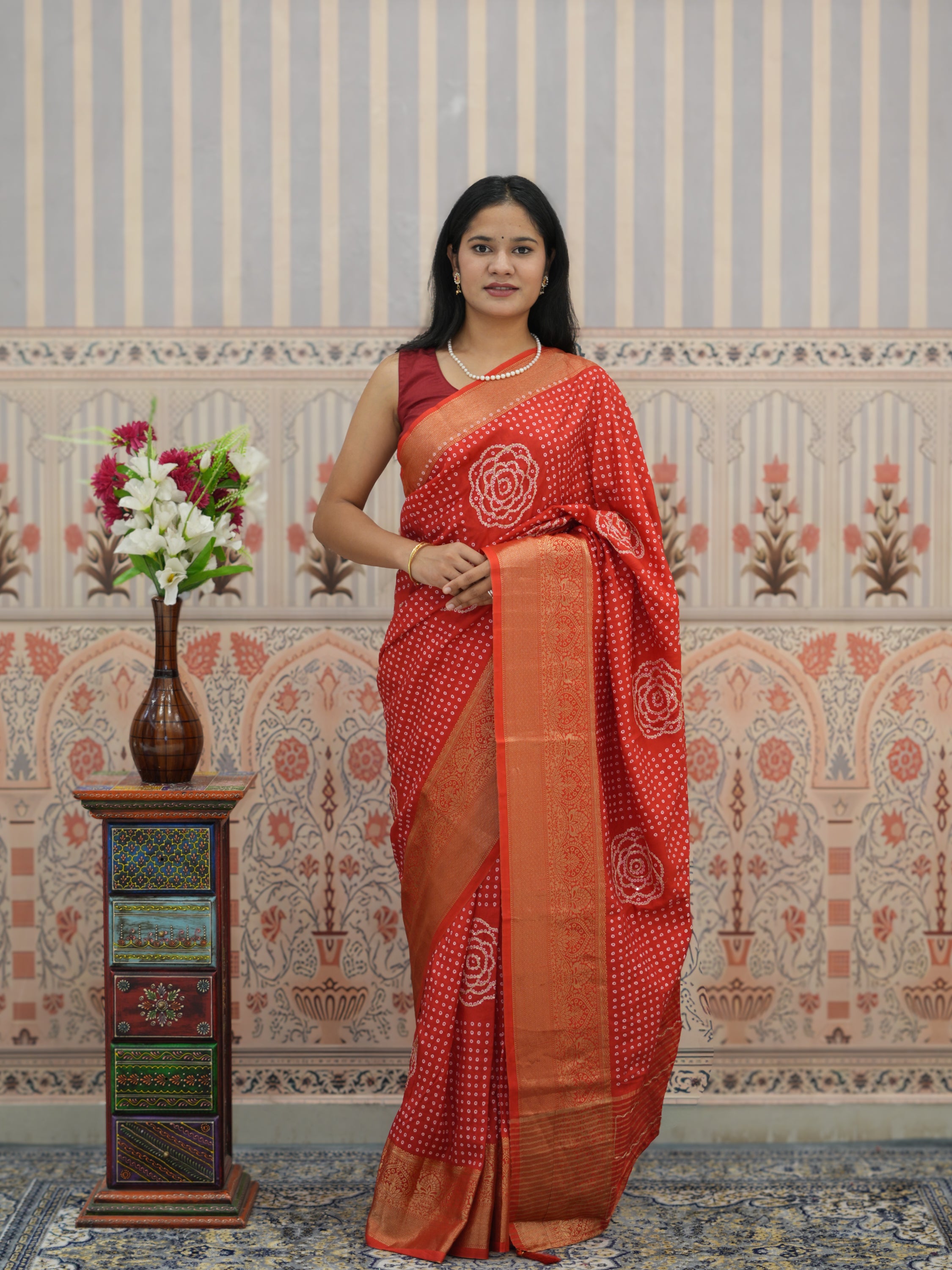 Buy Upada silk Bandhani Zari Work Saree Kcpc