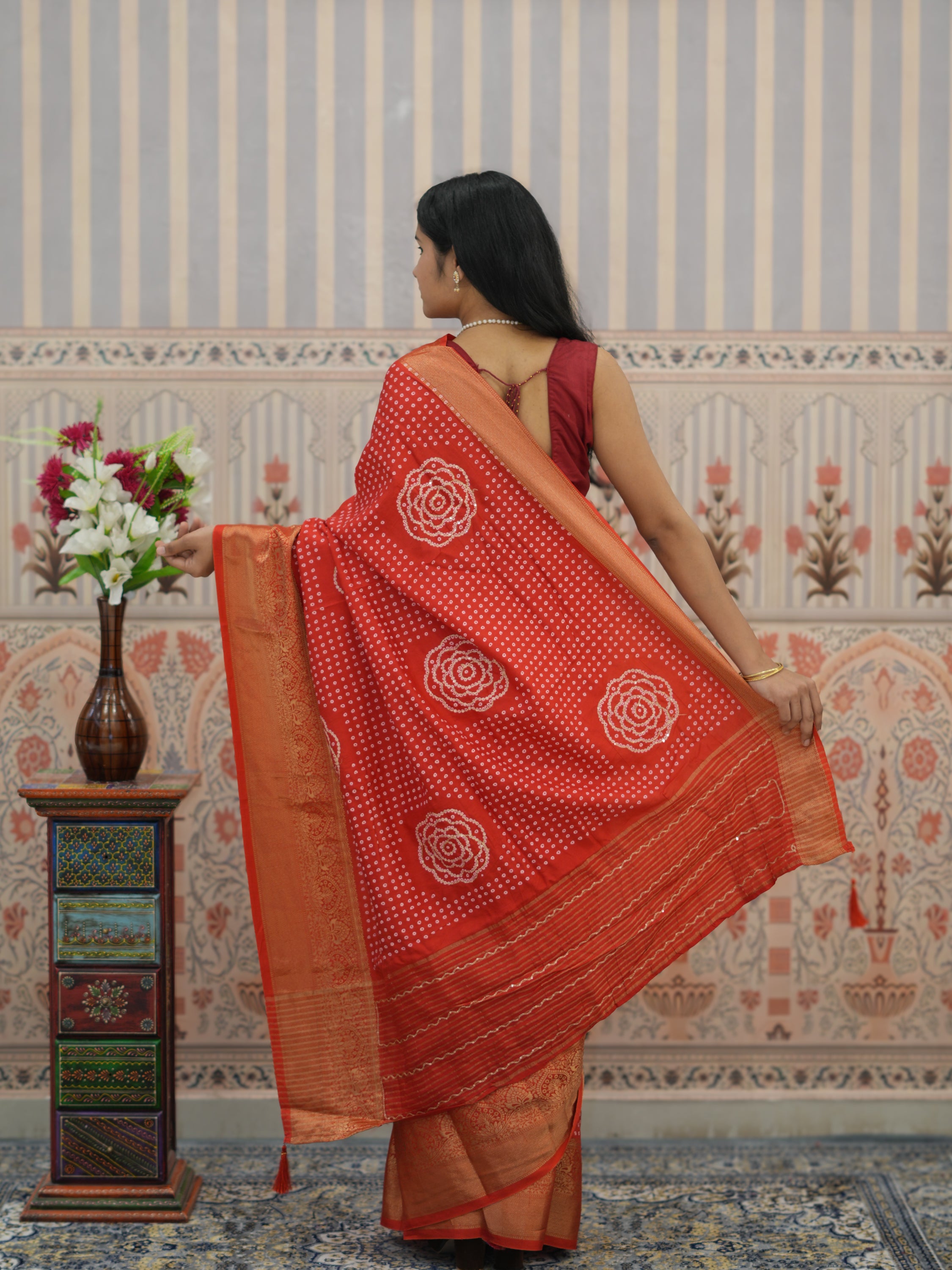 Buy Upada silk Bandhani Zari Work Saree Kcpc