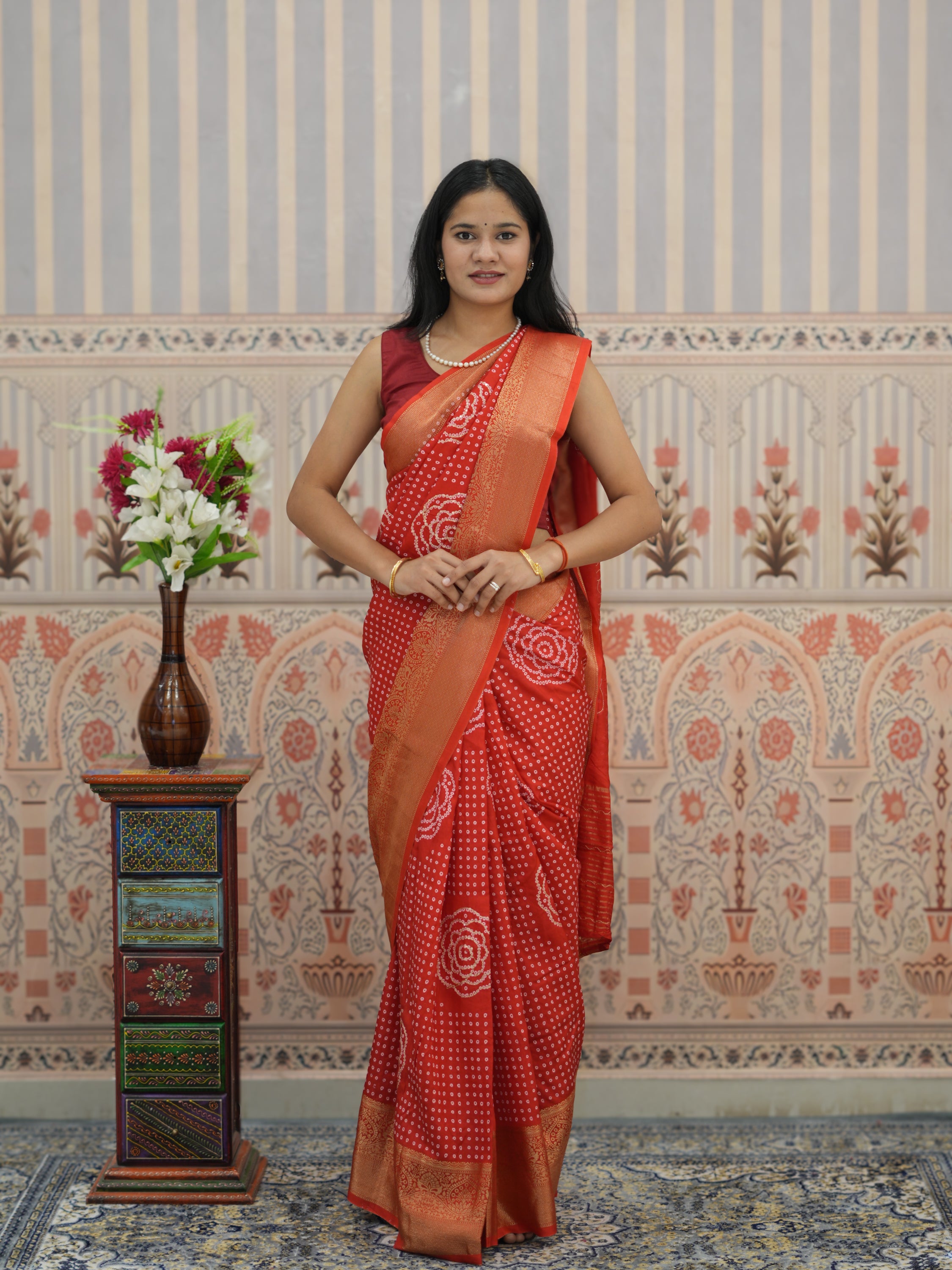 Buy Upada silk Bandhani Zari Work Saree Kcpc