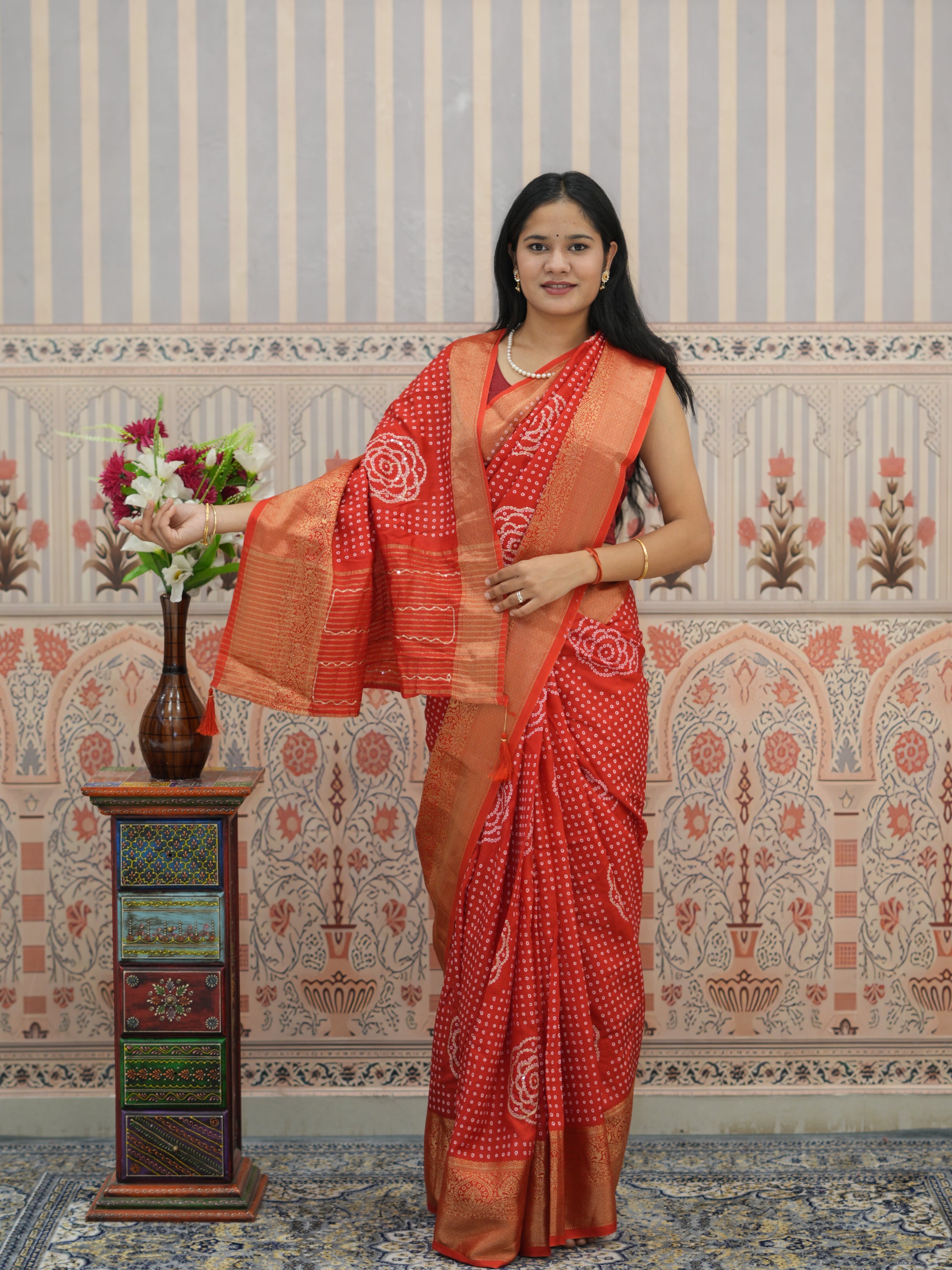Buy Upada silk Bandhani Zari Work Saree Kcpc