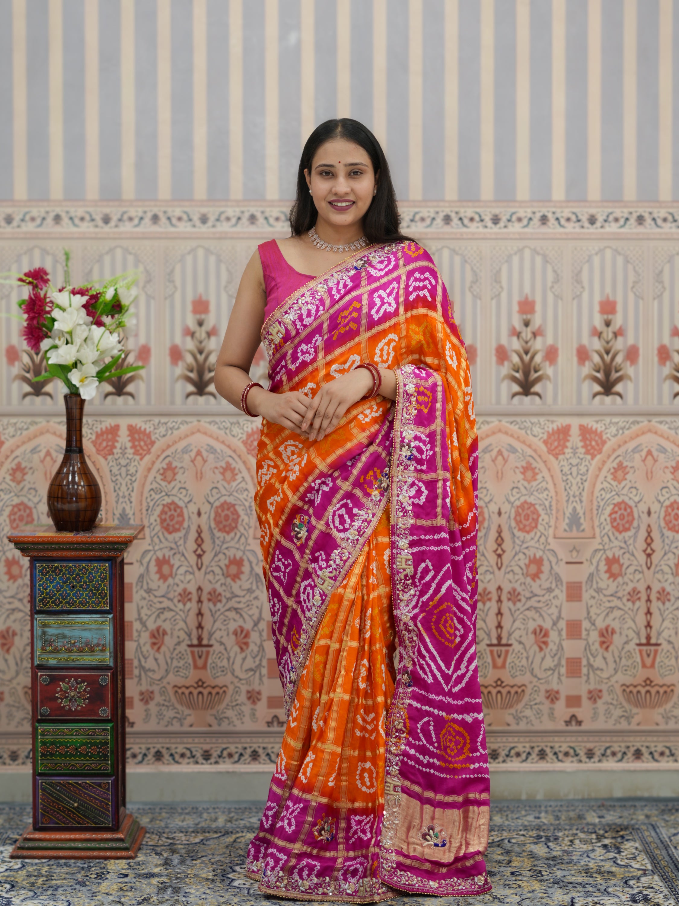 Buy Pure Gaji Silk Gharchola Bandhani Saree Kcpc
