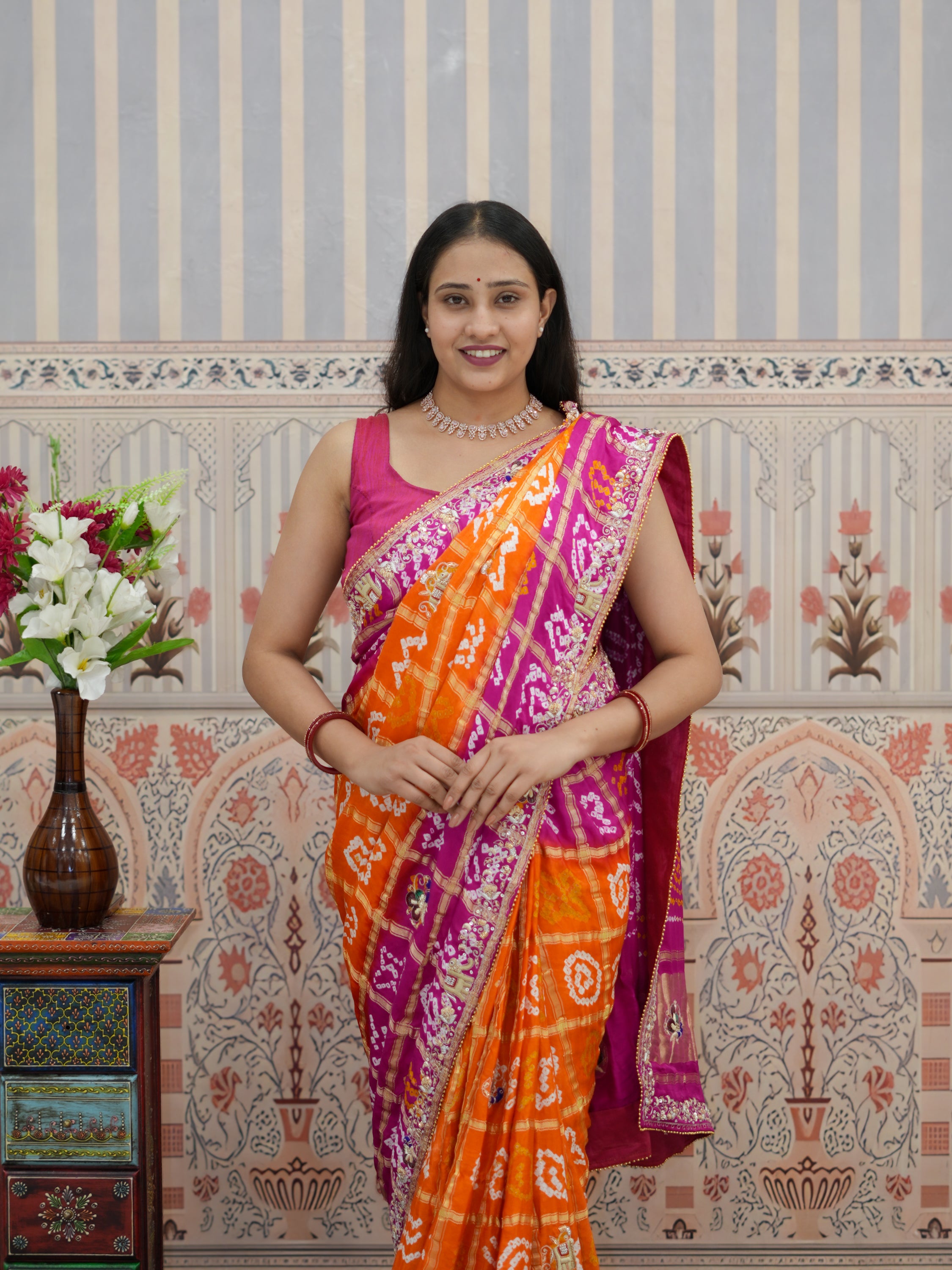 Buy Pure Gaji Silk Gharchola Bandhani Saree Kcpc