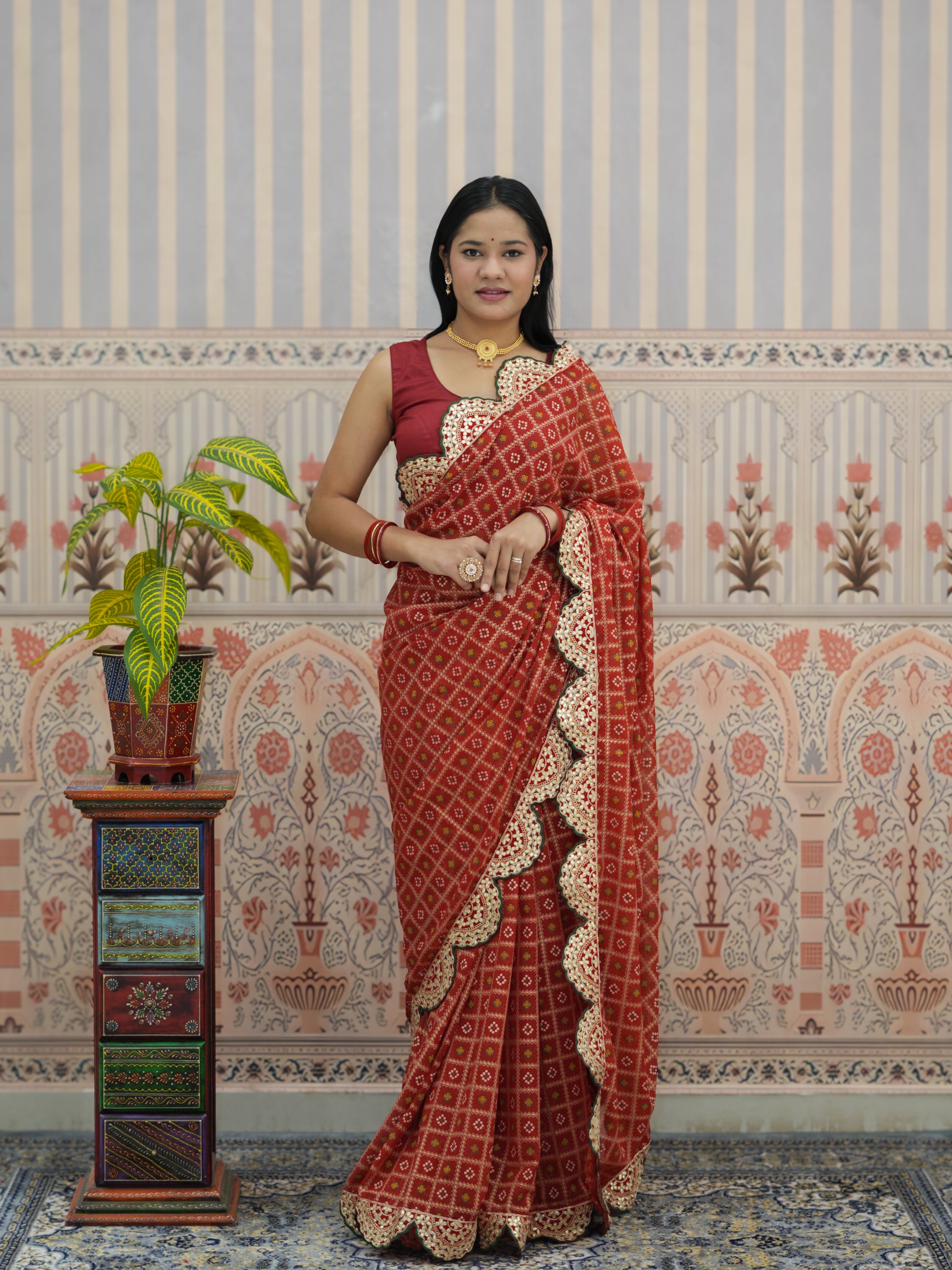Buy Bandhani Style Georgette Saree with Traditional Wear Kcpc