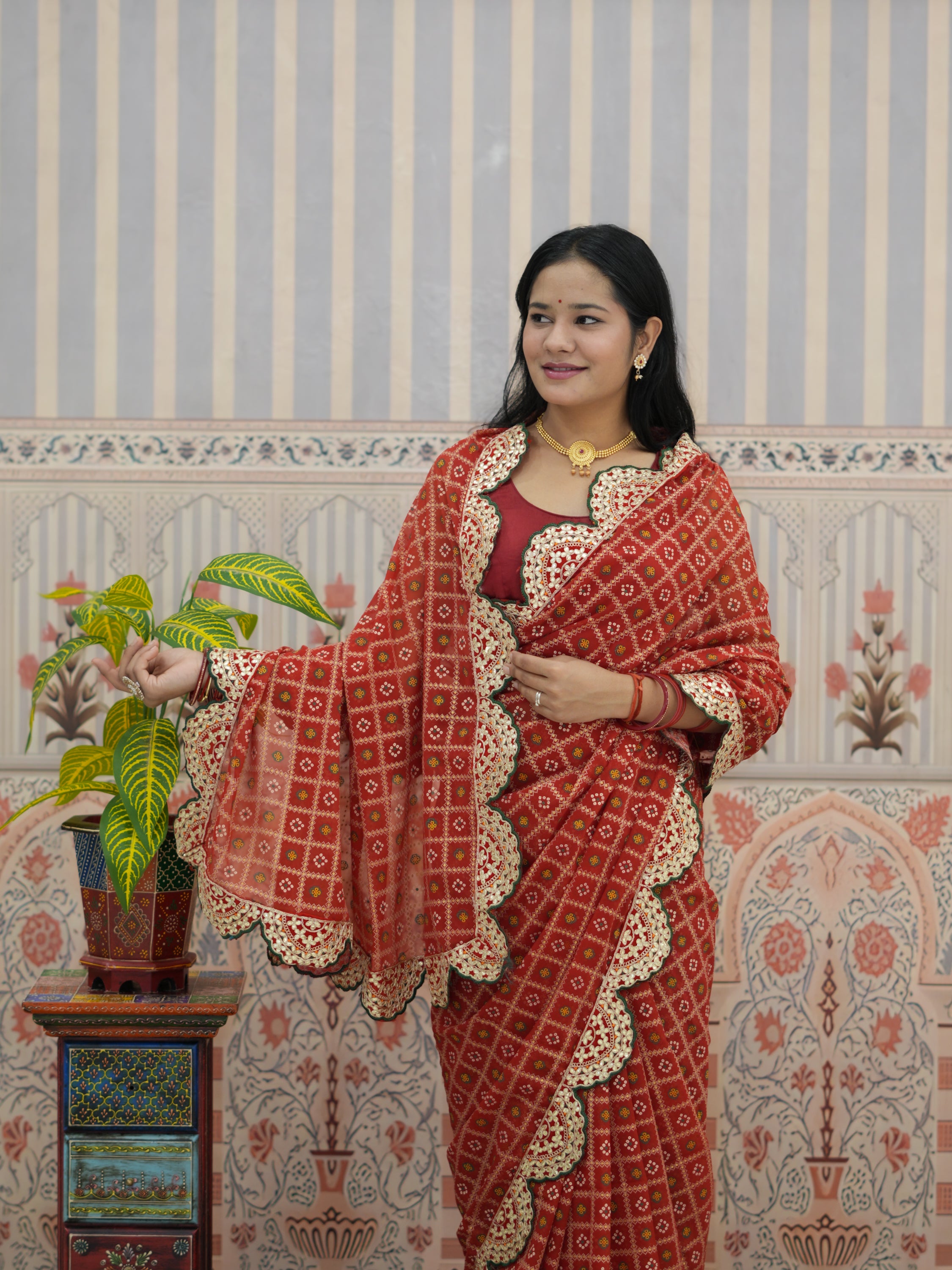 Buy Bandhani Style Georgette Saree with Traditional Wear Kcpc
