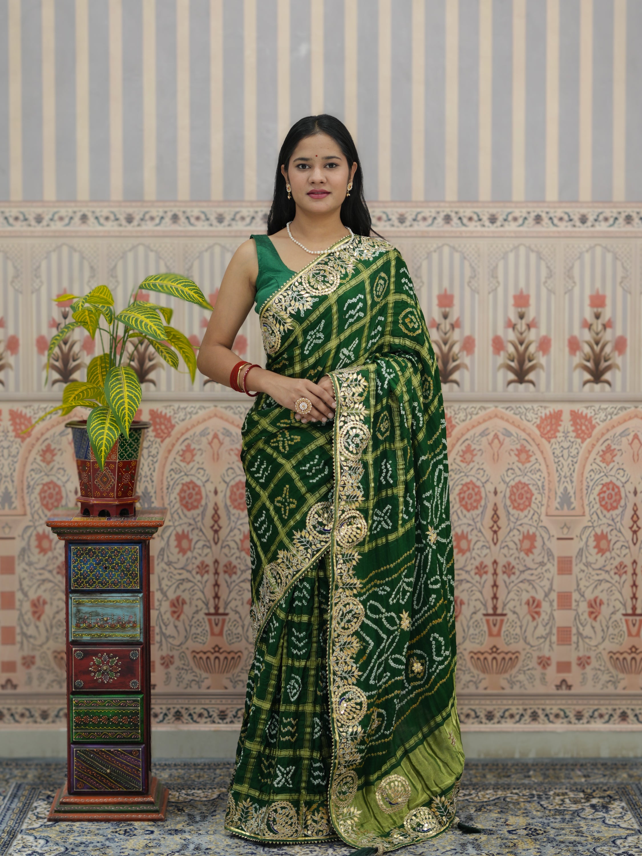 Buy Pure Gaji Silk Bandhani Ghatchola Gotapatti Saree Kcpc